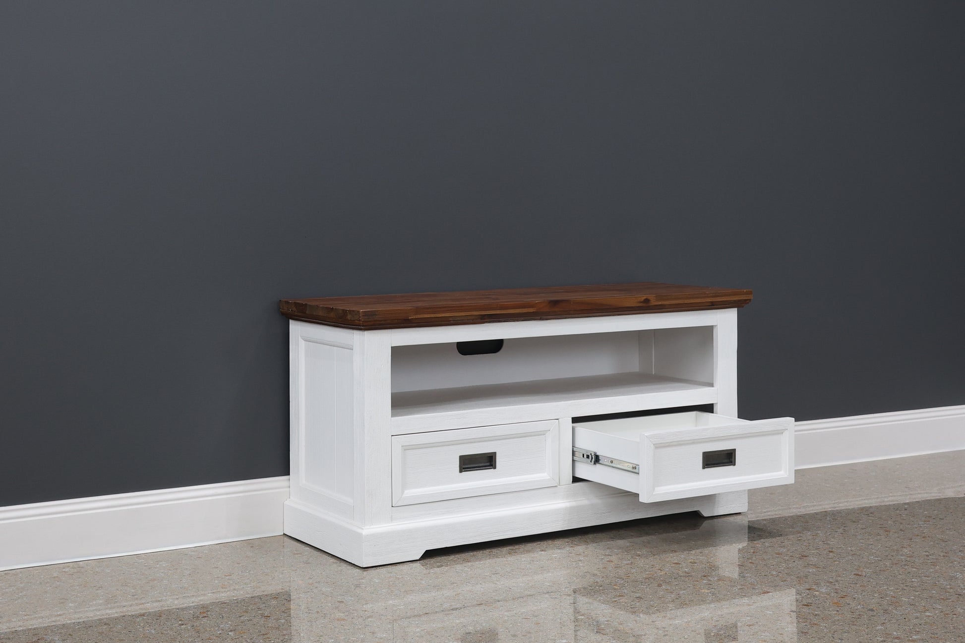 Provedore Two Tone Tv Unit - Small w/ 2 Drawers 1 Niches