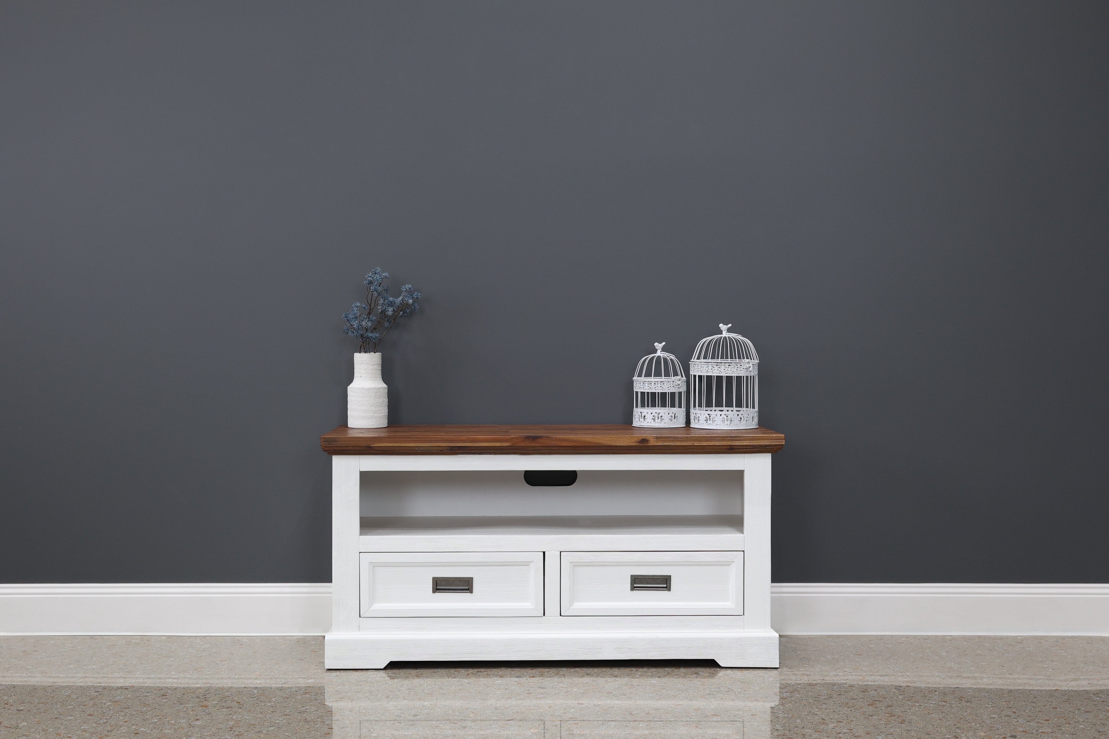 Provedore Two Tone Tv Unit - Small w/ 2 Drawers 1 Niches