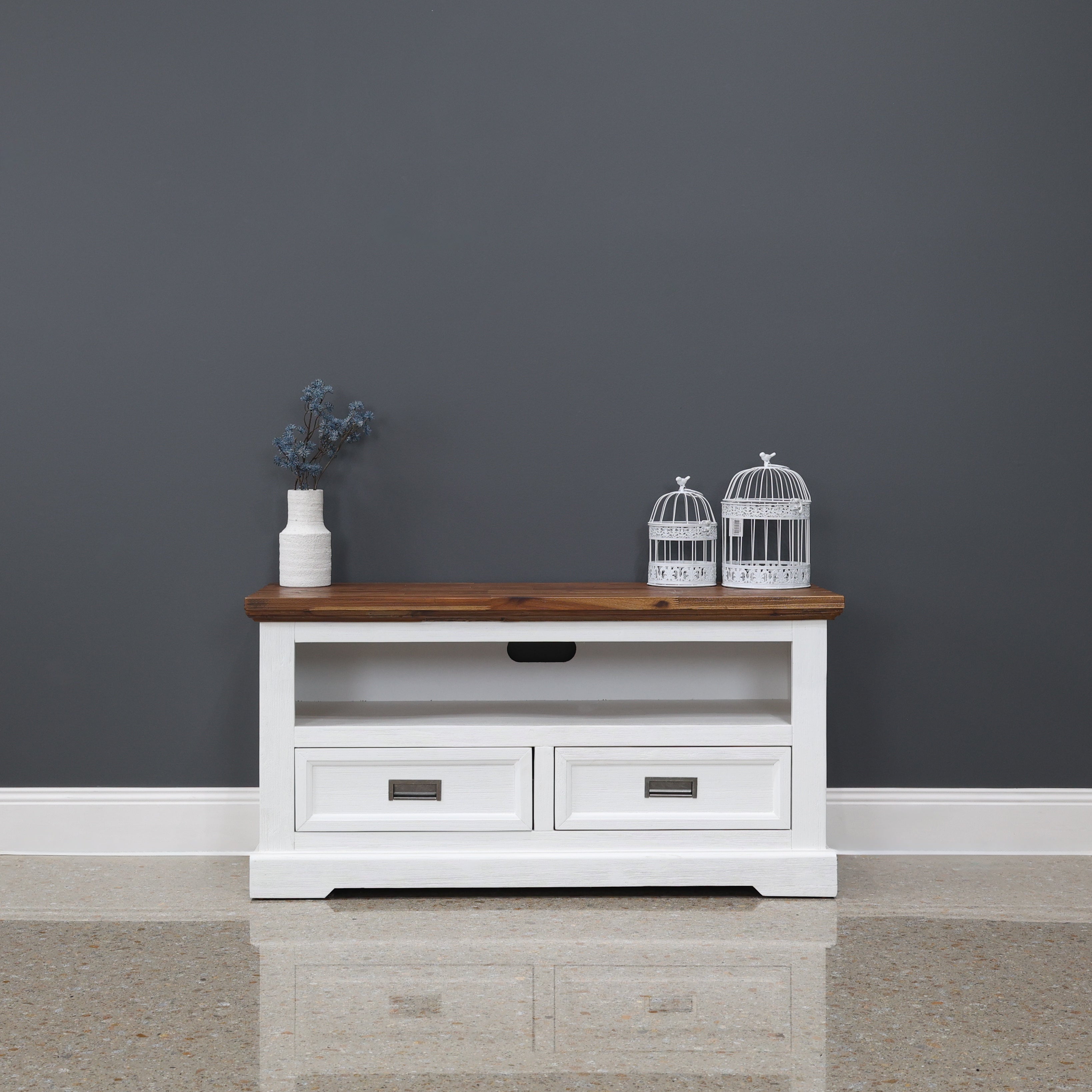 Provedore Two Tone Tv Unit - Small w/ 2 Drawers 1 Niches