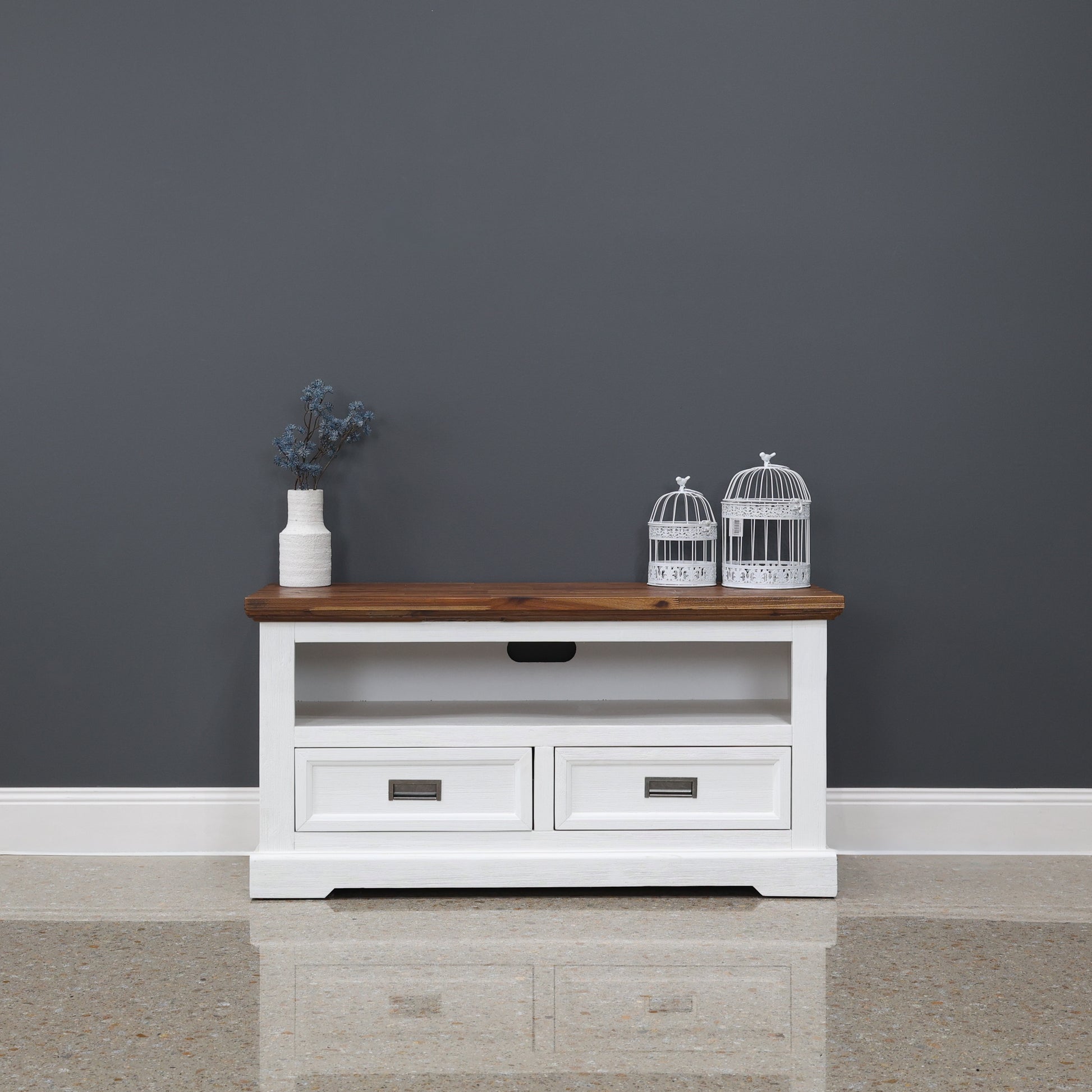 Provedore Two Tone Tv Unit - Small w/ 2 Drawers 1 Niches