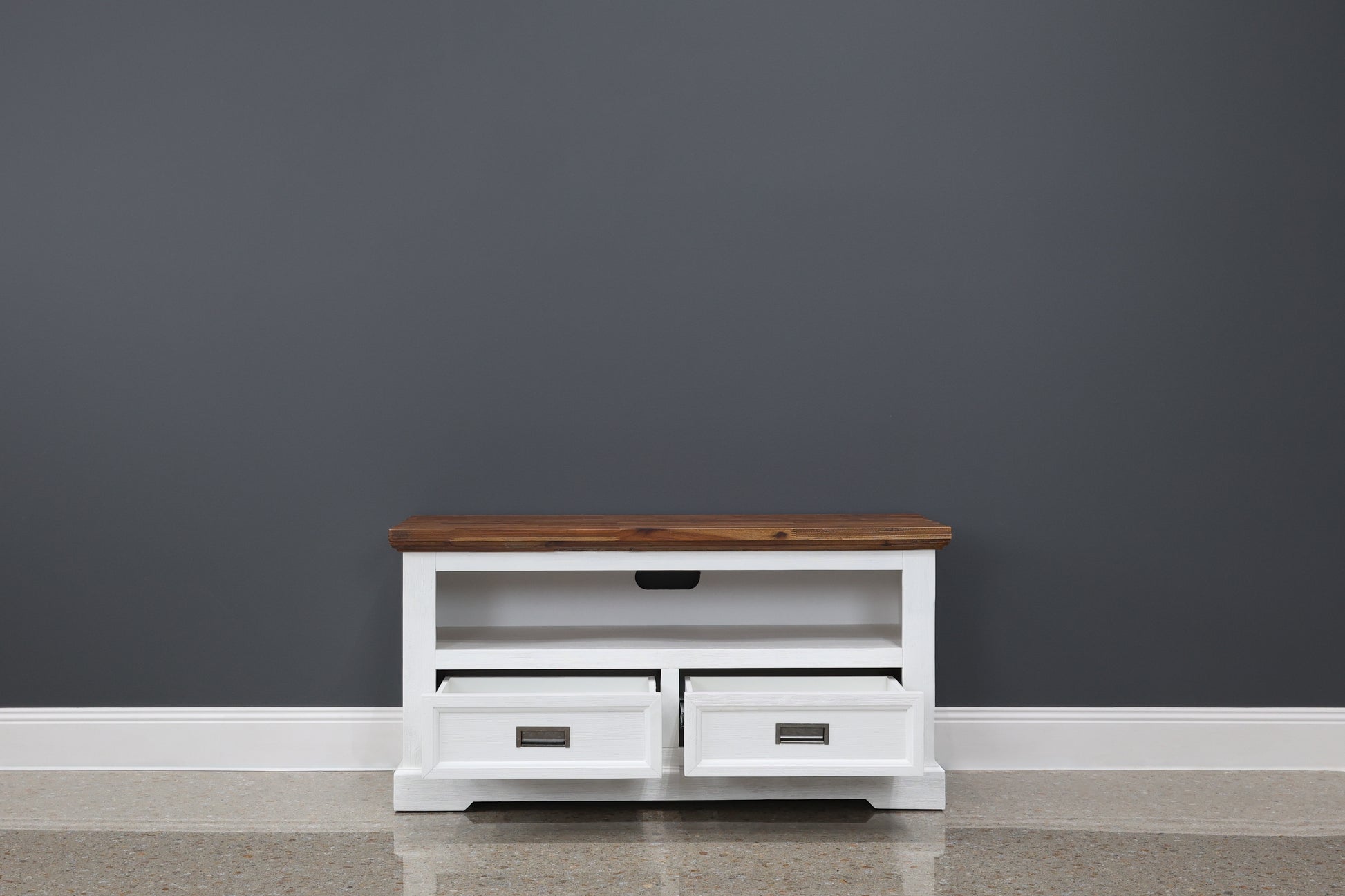 Provedore Two Tone Tv Unit - Small w/ 2 Drawers 1 Niches