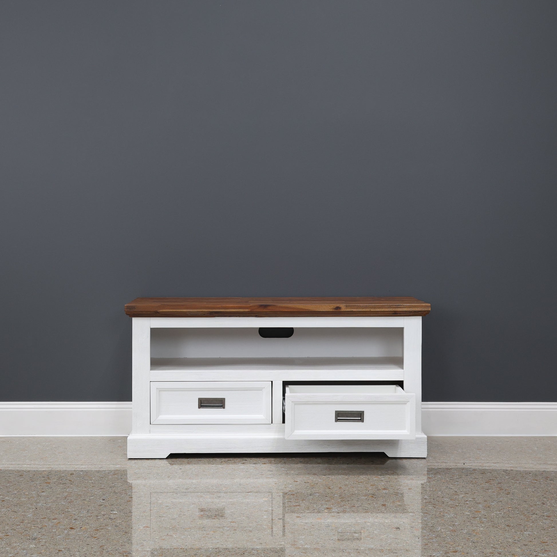 Provedore Two Tone Tv Unit - Small w/ 2 Drawers 1 Niches