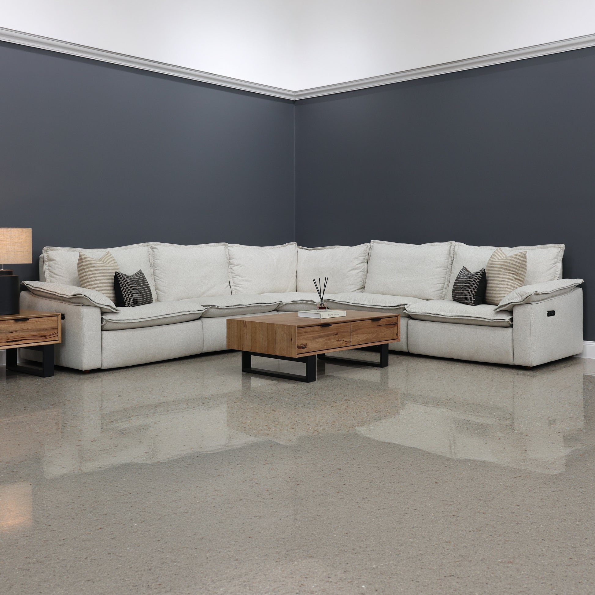 Portland Electric Reclining Corner Lounge - Shell (Water Repellent Fabric)