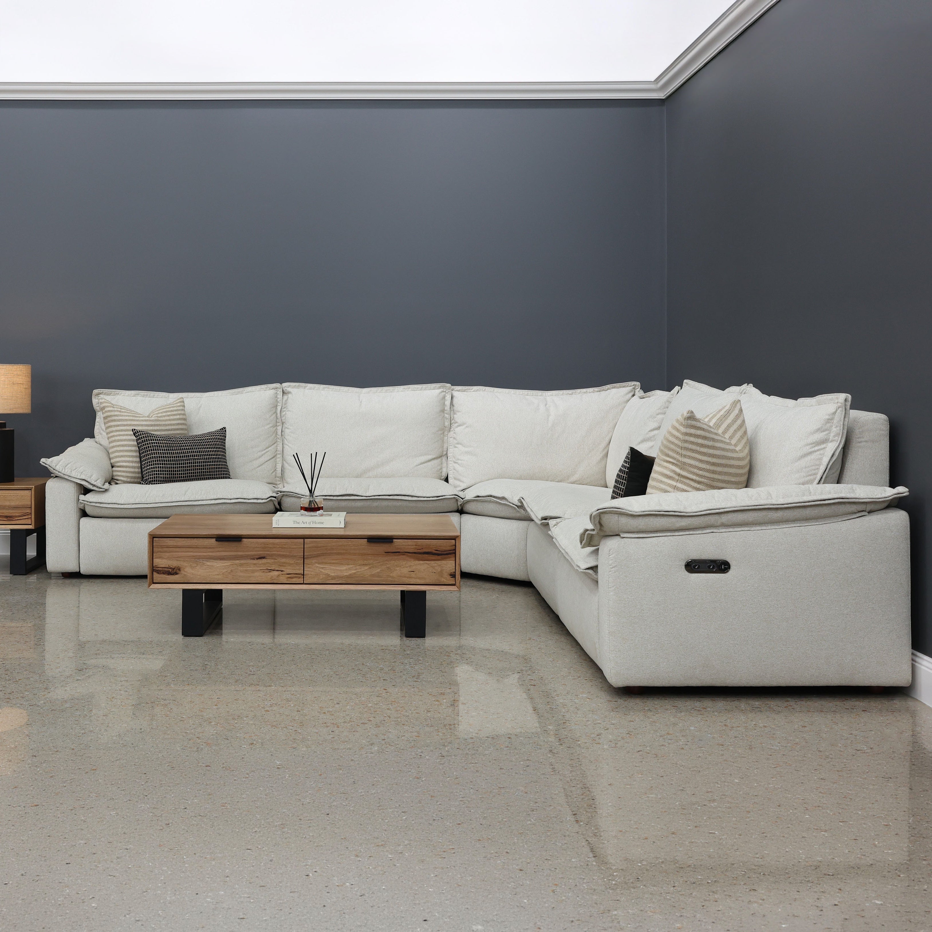 Portland Electric Reclining Corner Lounge - Shell (Water Repellent Fabric)