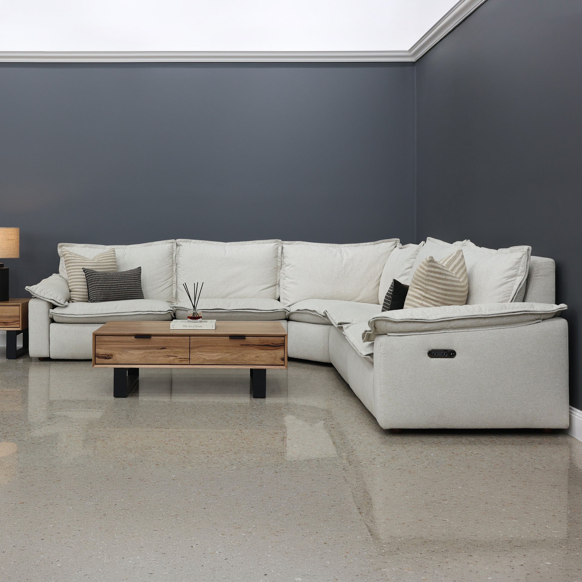 Portland Electric Reclining Corner Lounge - Shell (Water Repellent Fabric)