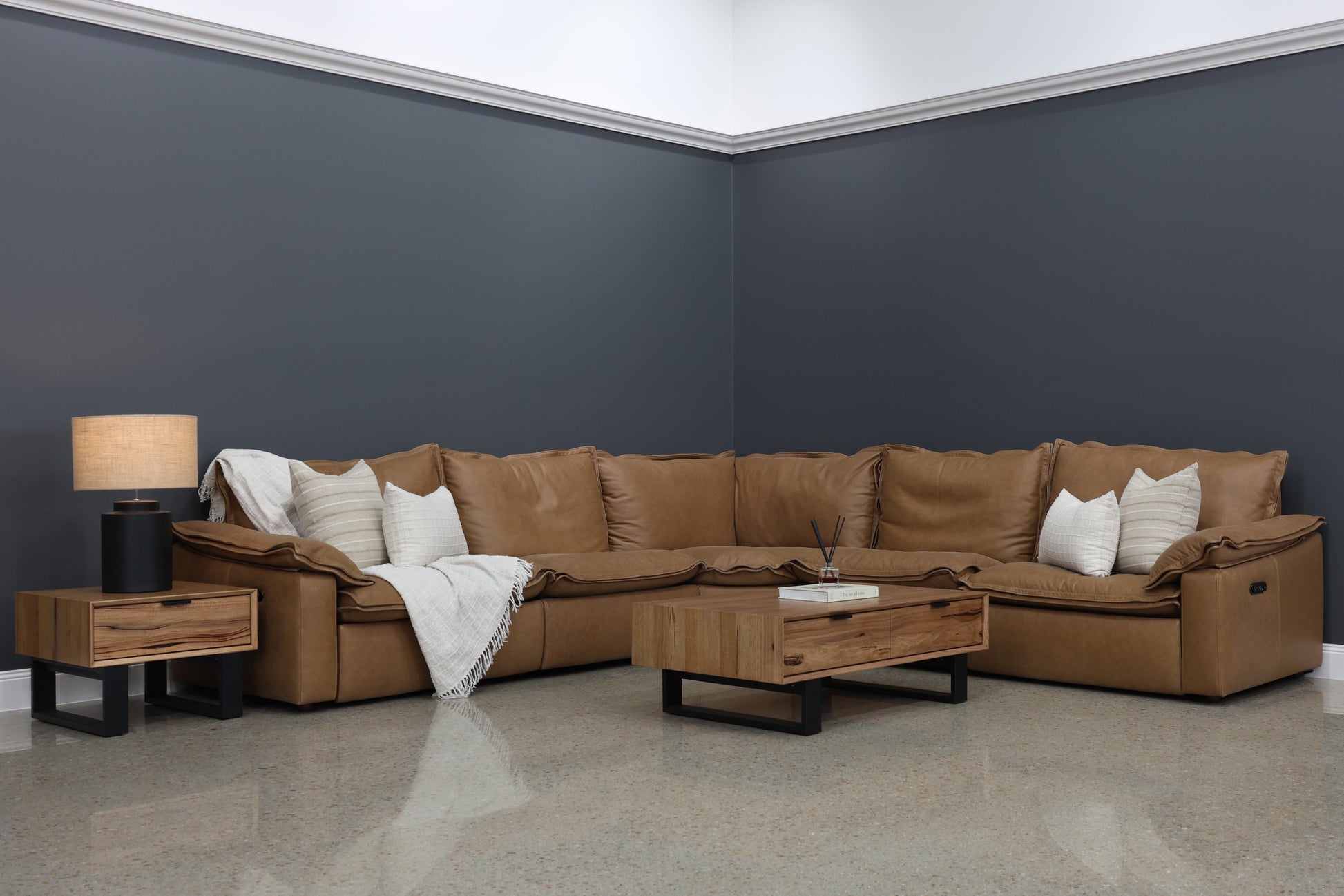 Portland Electric Reclining Corner Lounge - Tan Leather