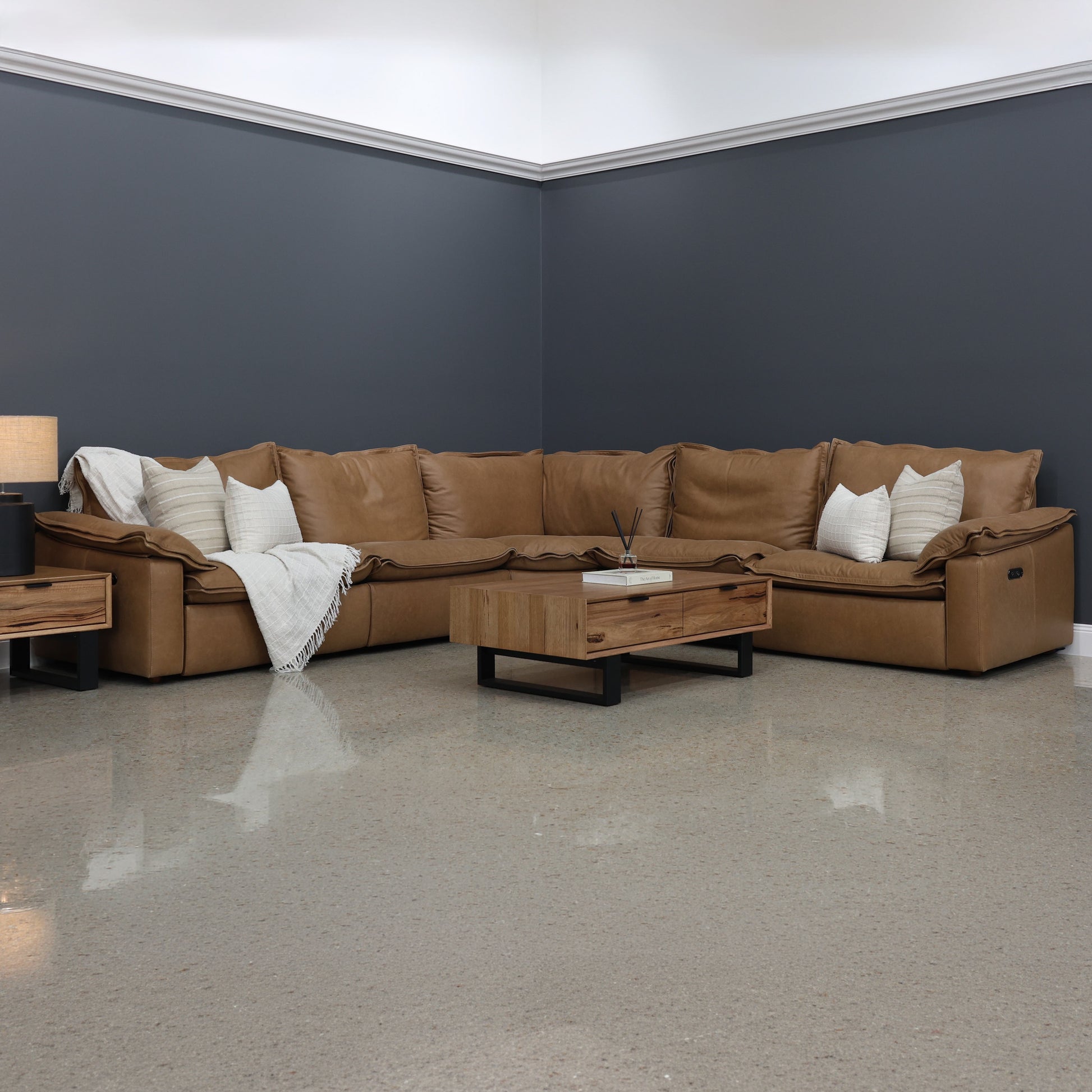 Portland Electric Reclining Corner Lounge - Tan Leather