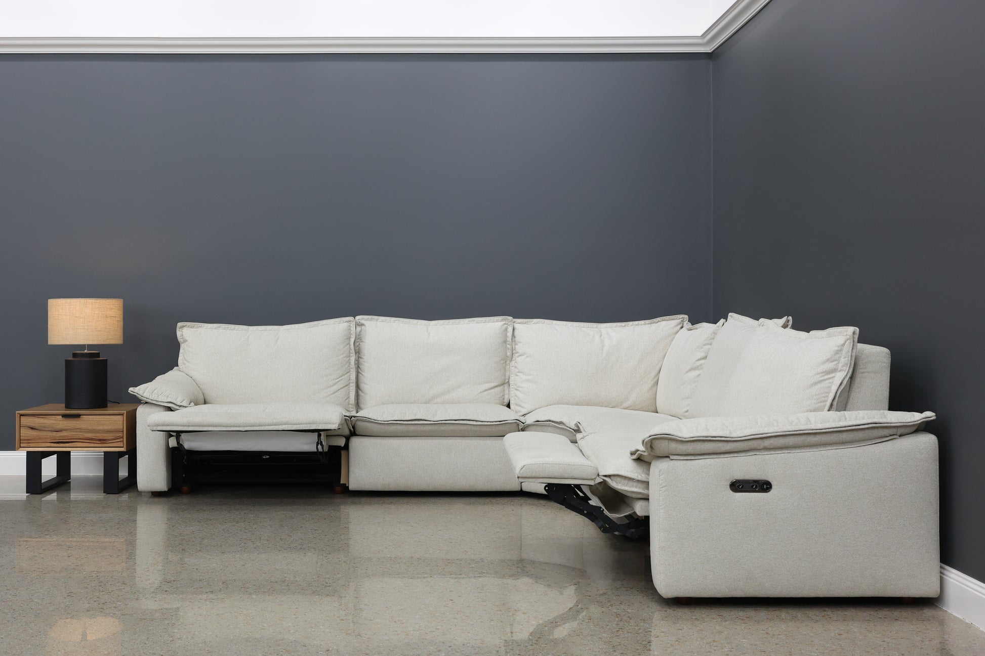 Portland Electric Reclining Corner Lounge - Shell (Water Repellent Fabric)