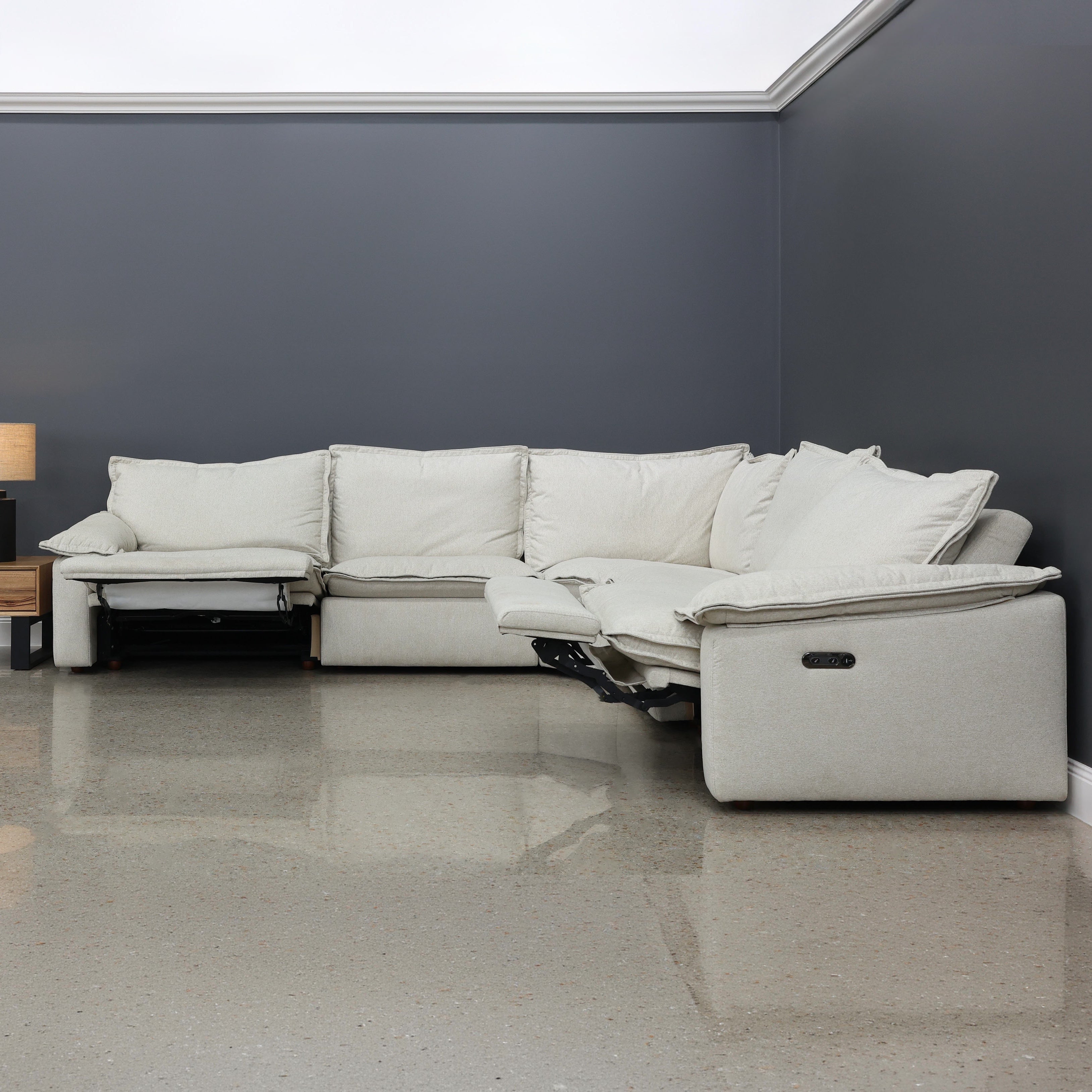 Portland Electric Reclining Corner Lounge - Shell (Water Repellent Fabric)