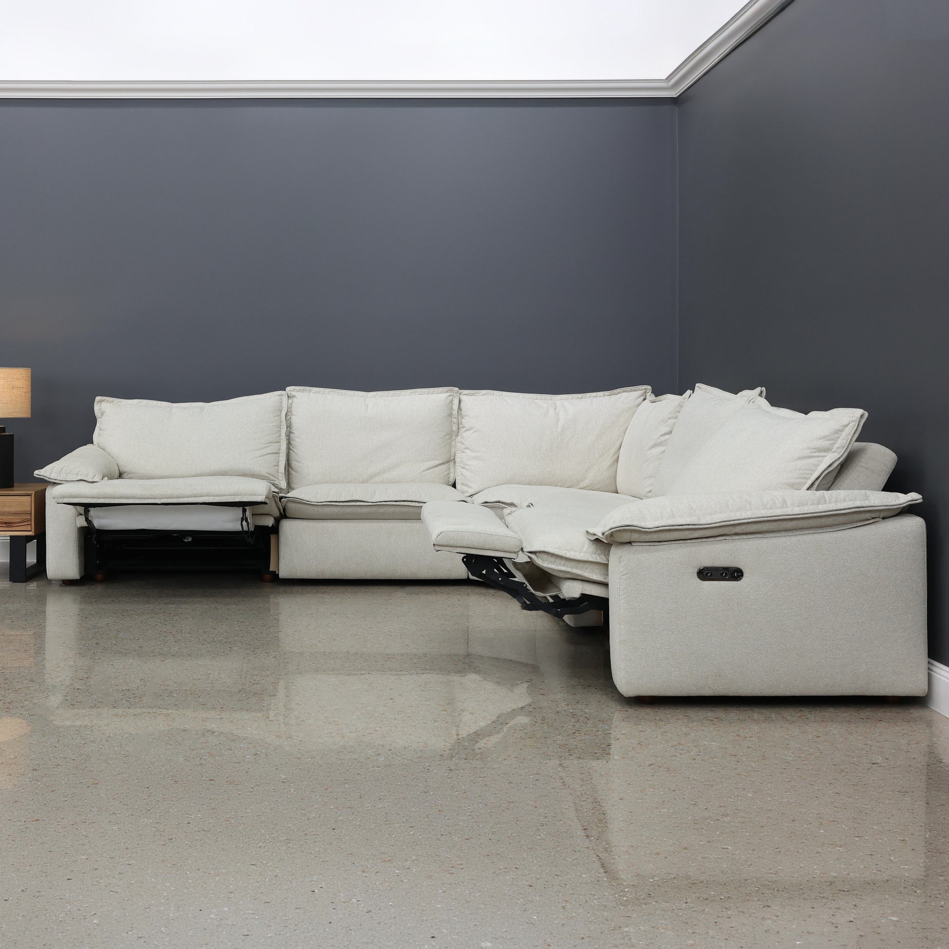 Portland Electric Reclining Corner Lounge - Shell (Water Repellent Fabric)