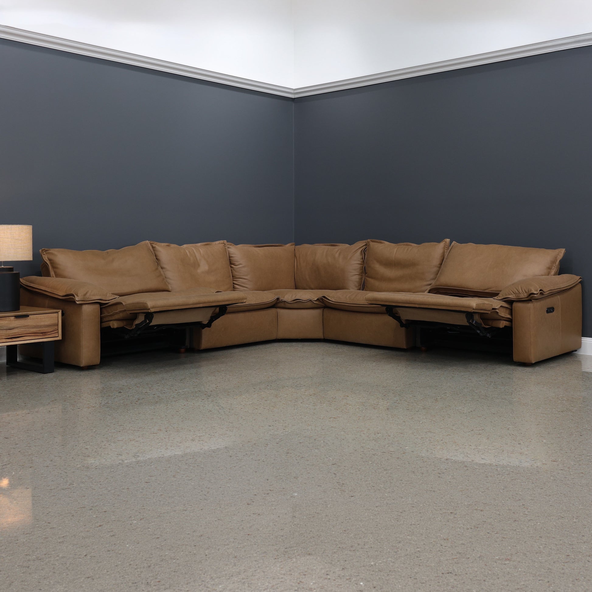 Portland Electric Reclining Corner Lounge - Tan Leather