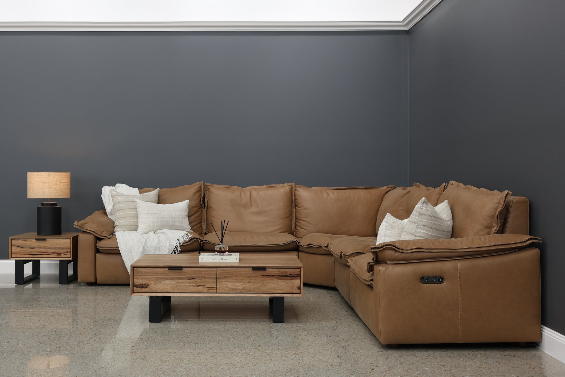 Portland Electric Reclining Corner Lounge - Tan Leather