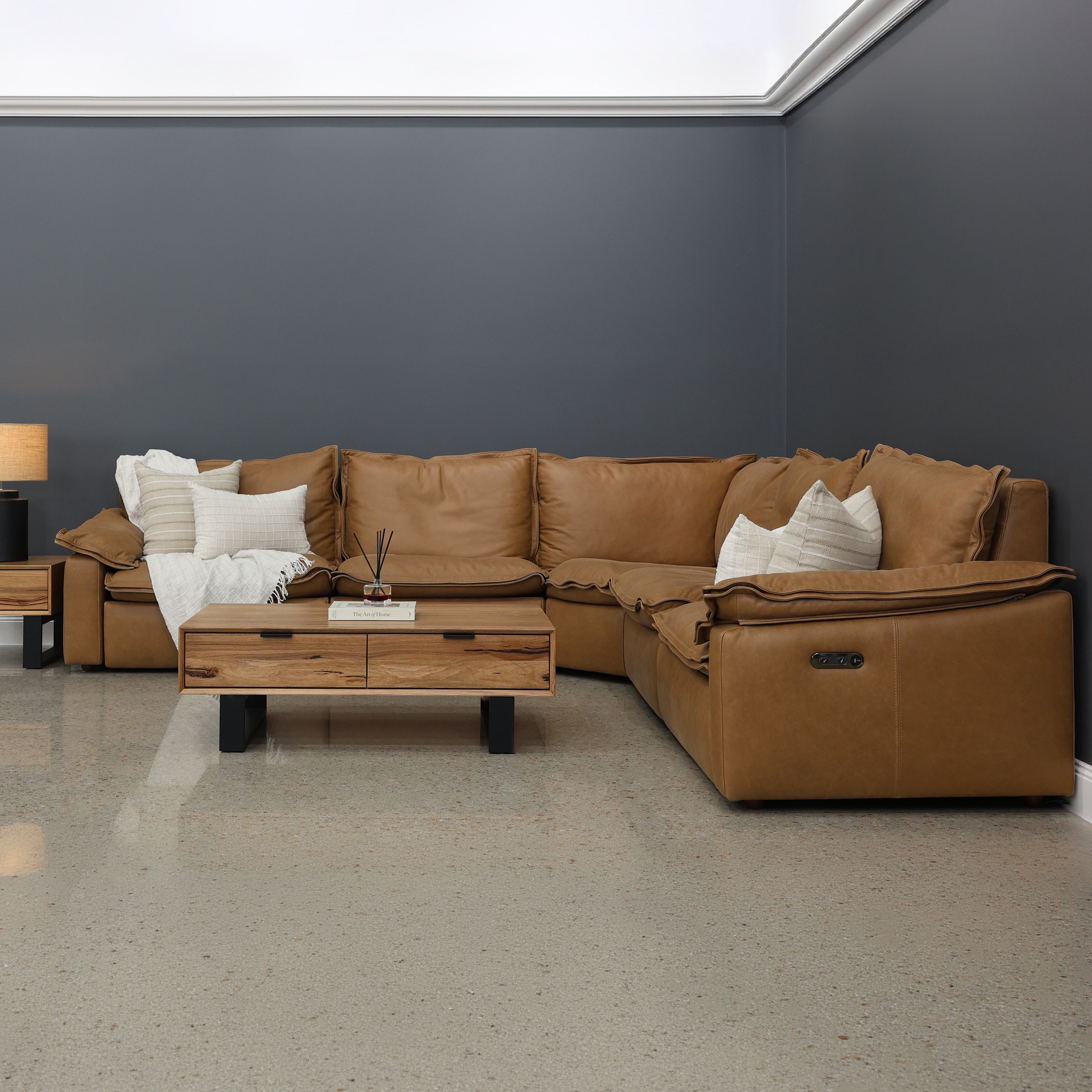 Portland Electric Reclining Corner Lounge - Tan Leather