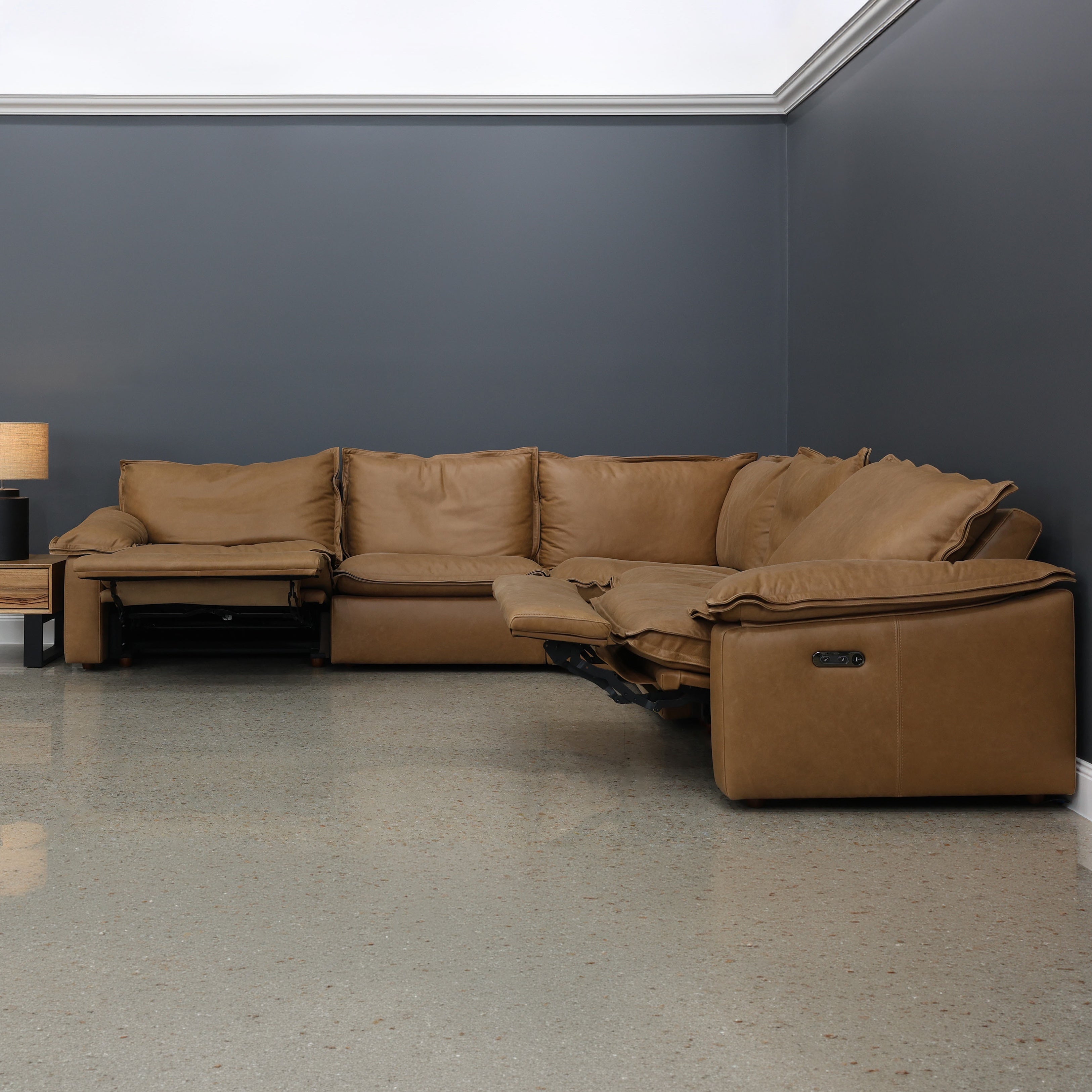 Portland Electric Reclining Corner Lounge - Tan Leather