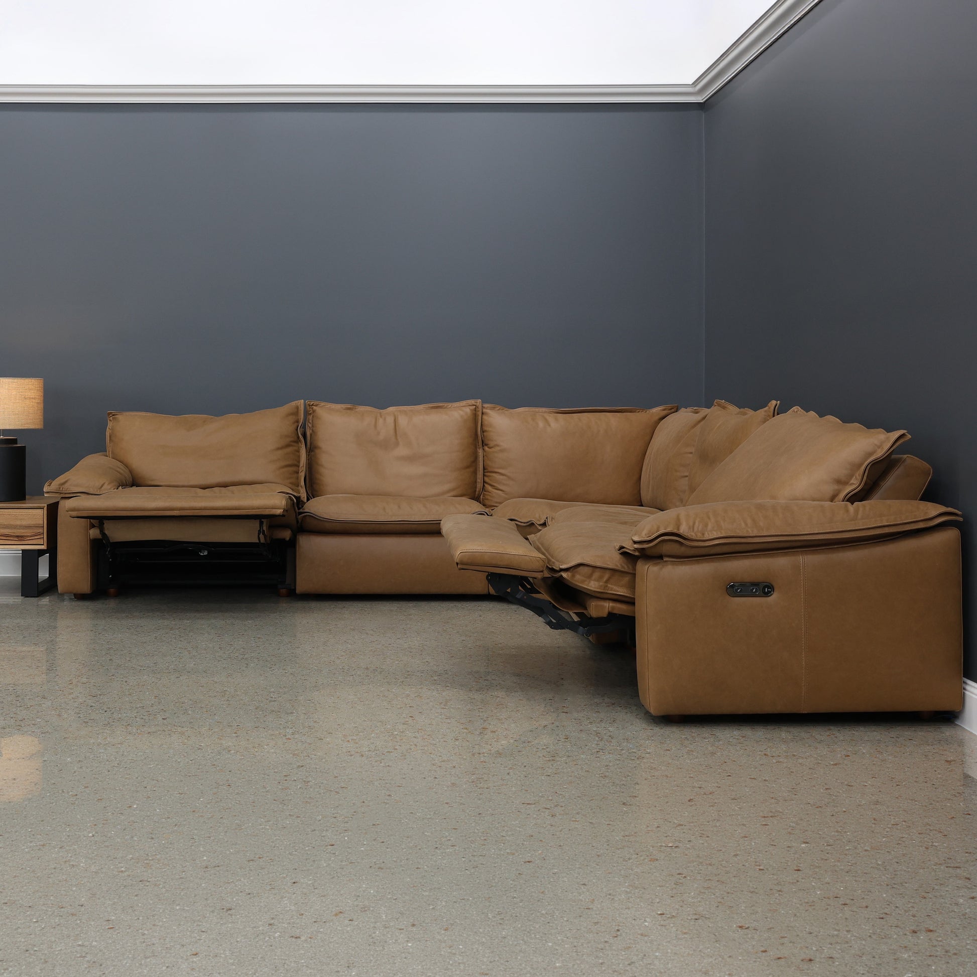 Portland Electric Reclining Corner Lounge - Tan Leather