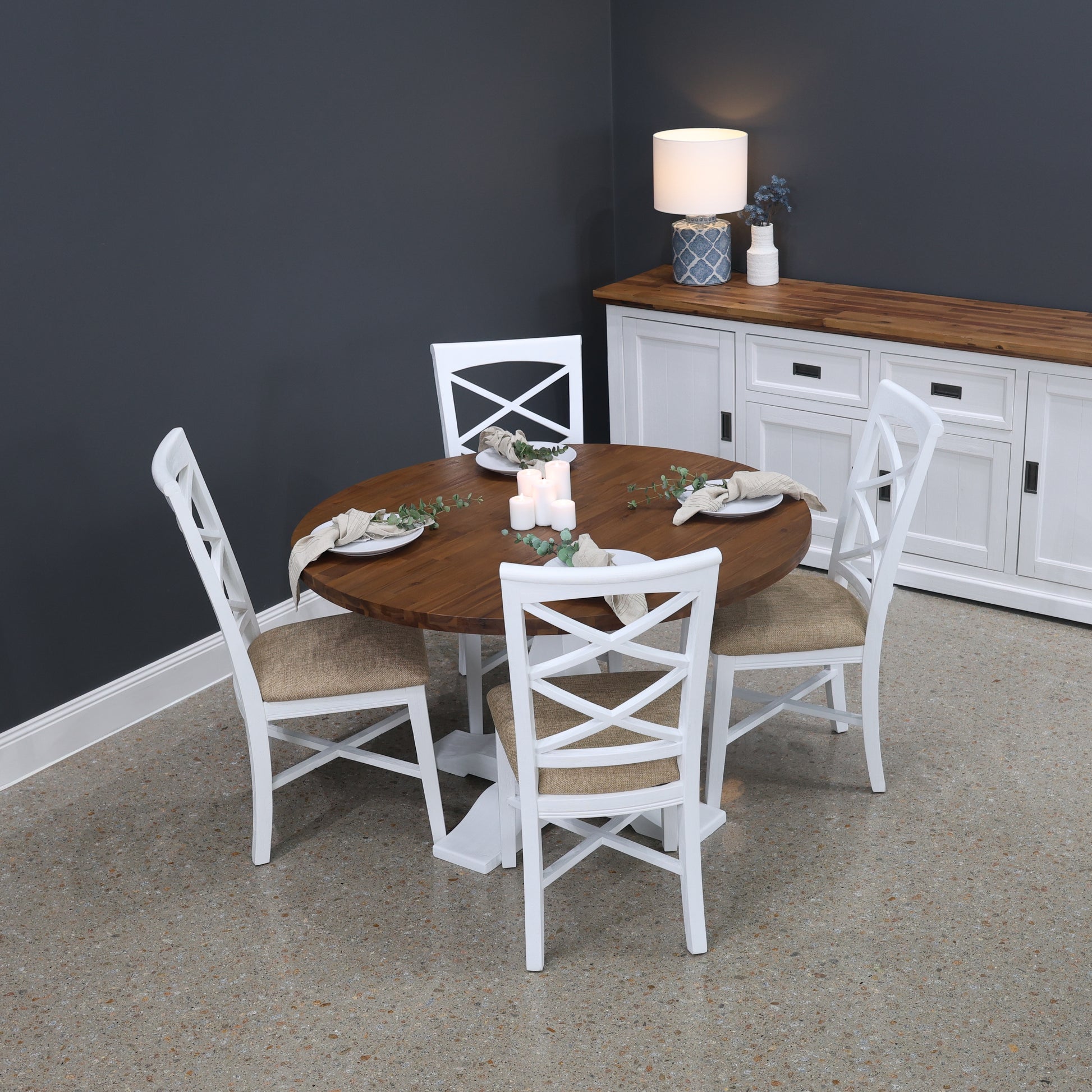 Provedore Two Tone Dining Table - Round Pedestal Leg