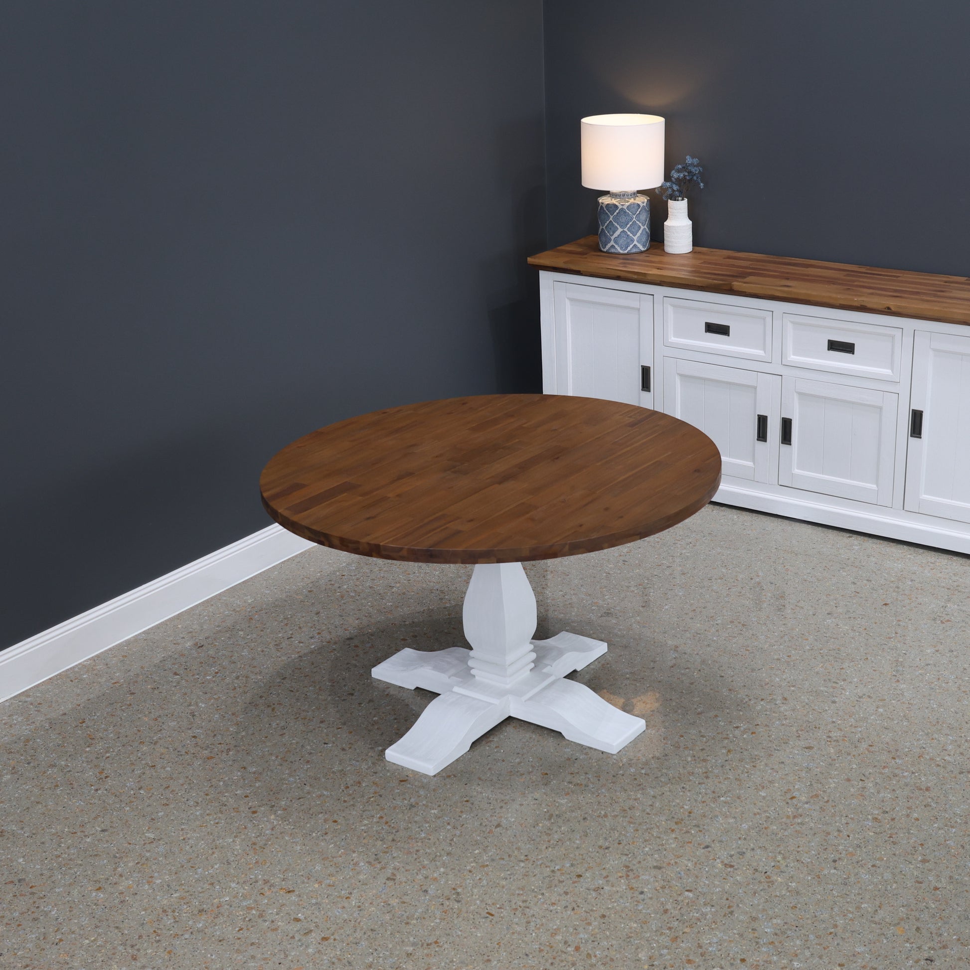 Provedore Two Tone Dining Table - Round Pedestal Leg