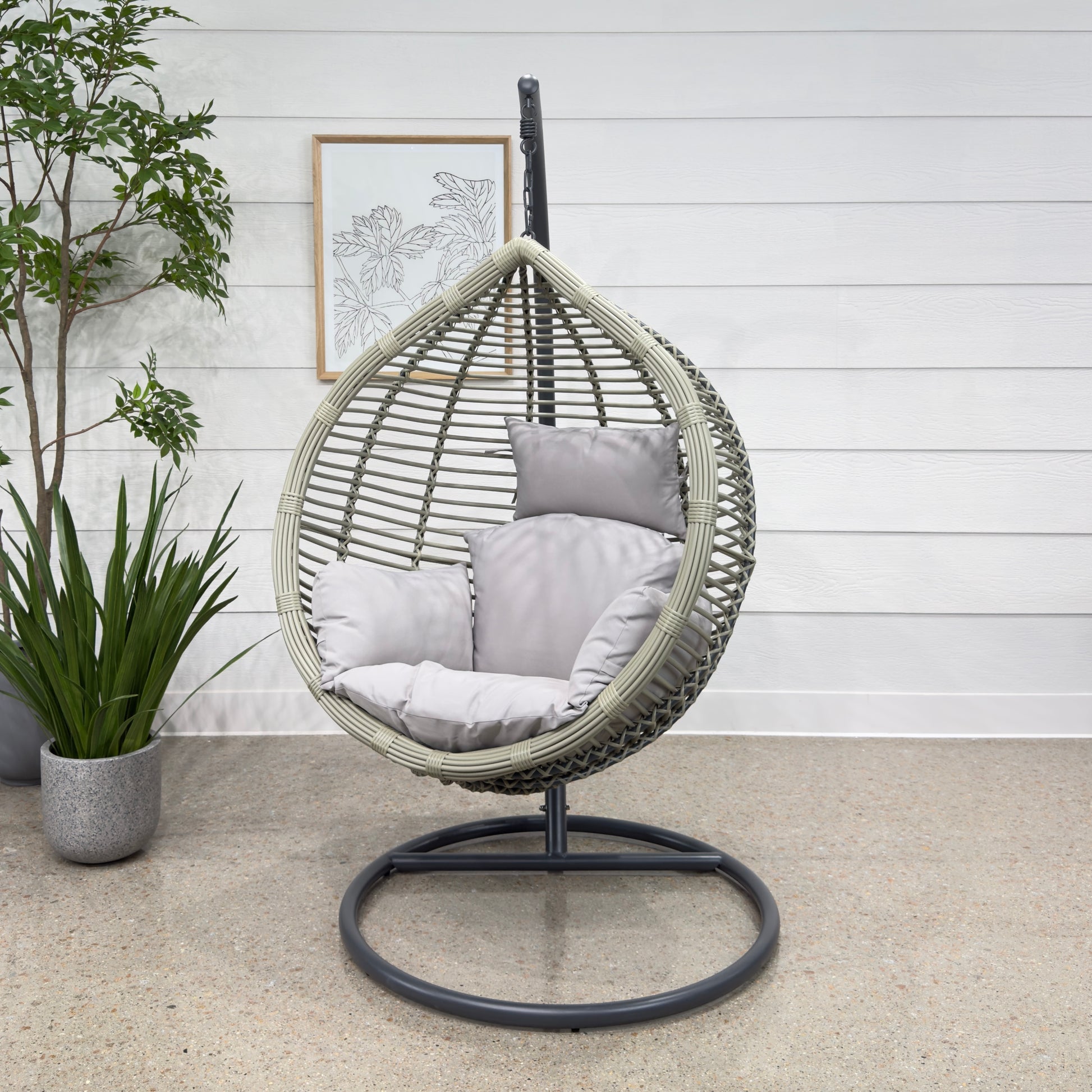 Oceana Outdoor Hanging Egg Chair in Slate Grey with Stand