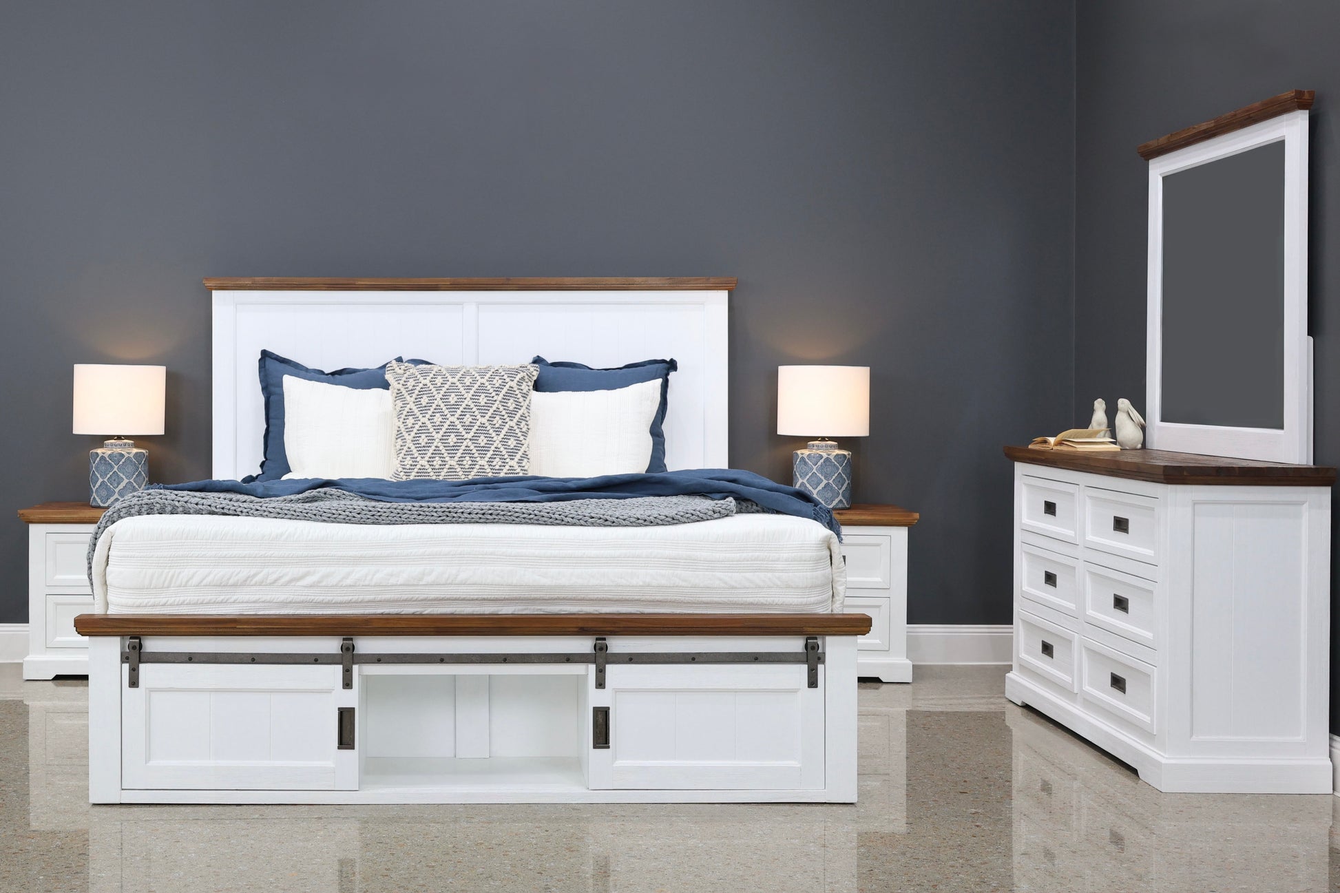 Provedore Two Tone Bed w/ 2 Sliding Barn Doors