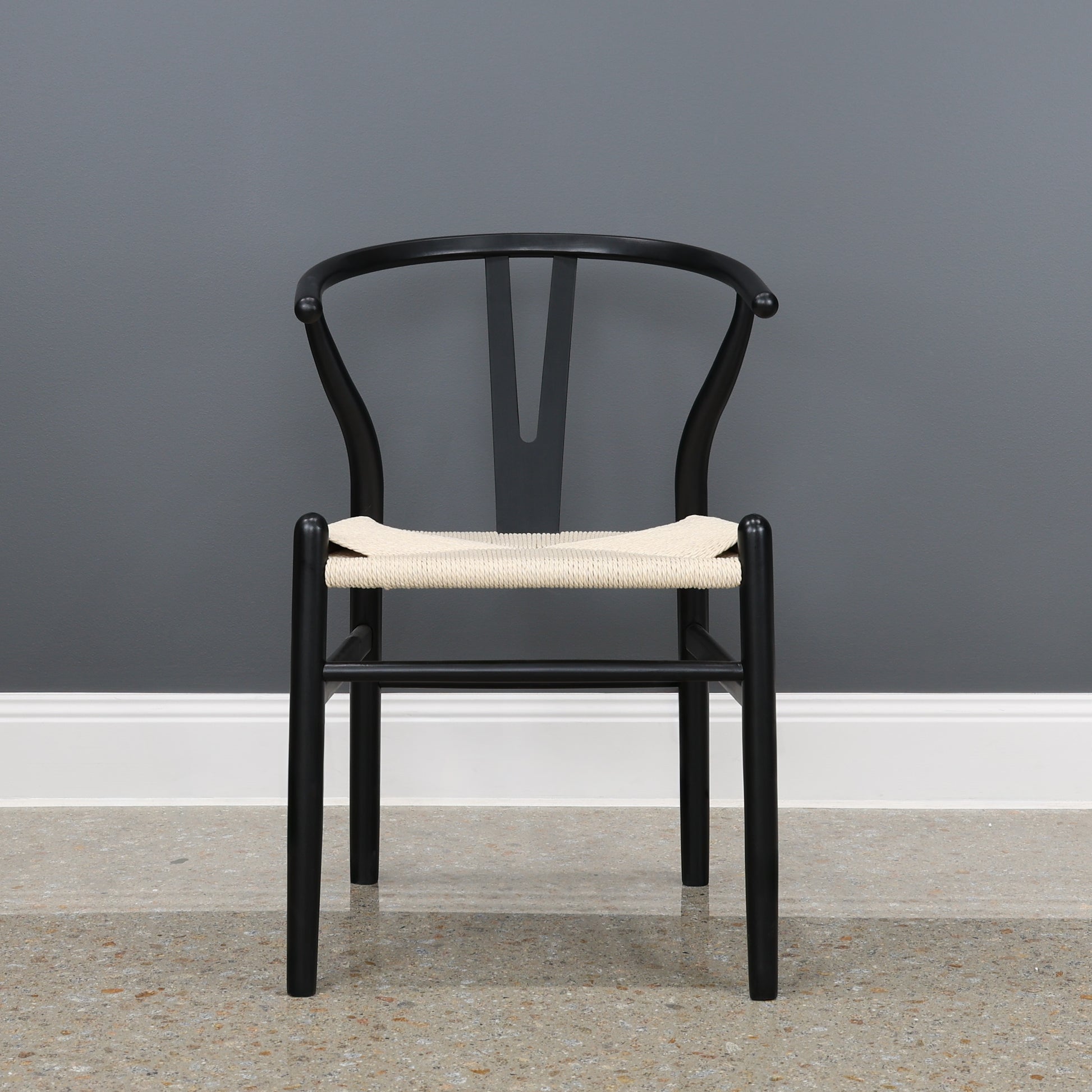Wishbone Dining Chair - Black w/ Natural Seat