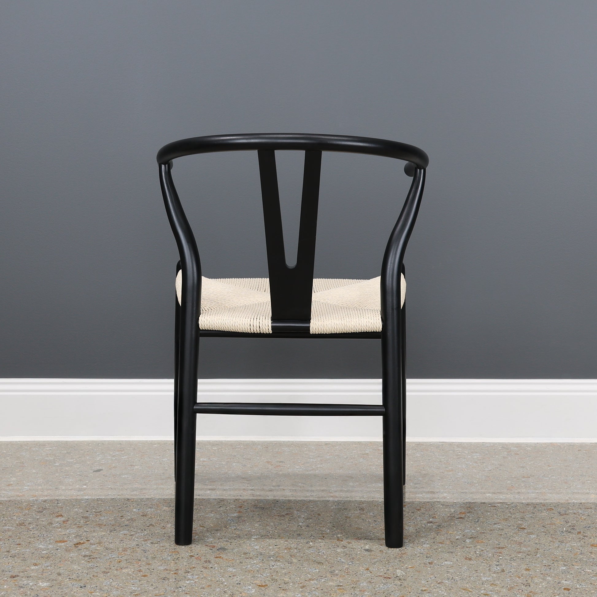 Wishbone Dining Chair - Black w/ Natural Seat