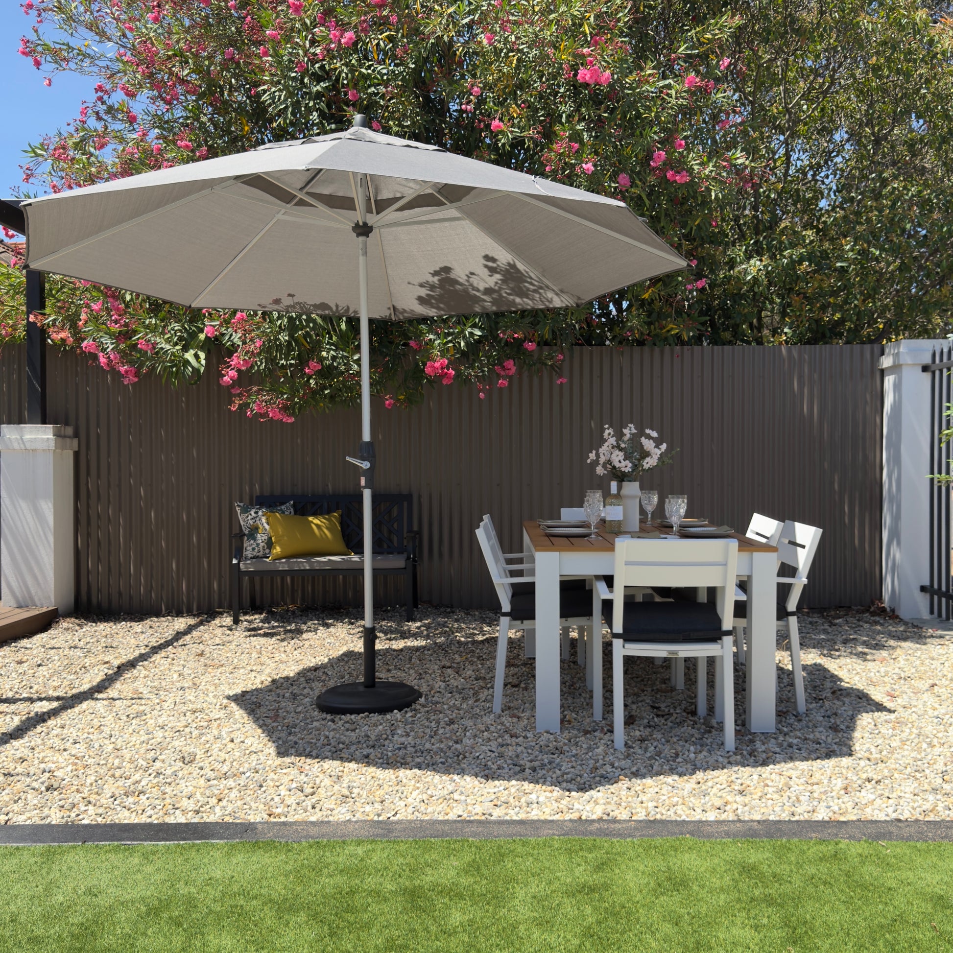 Fairview Octagonal Umbrella and Base - Charcoal