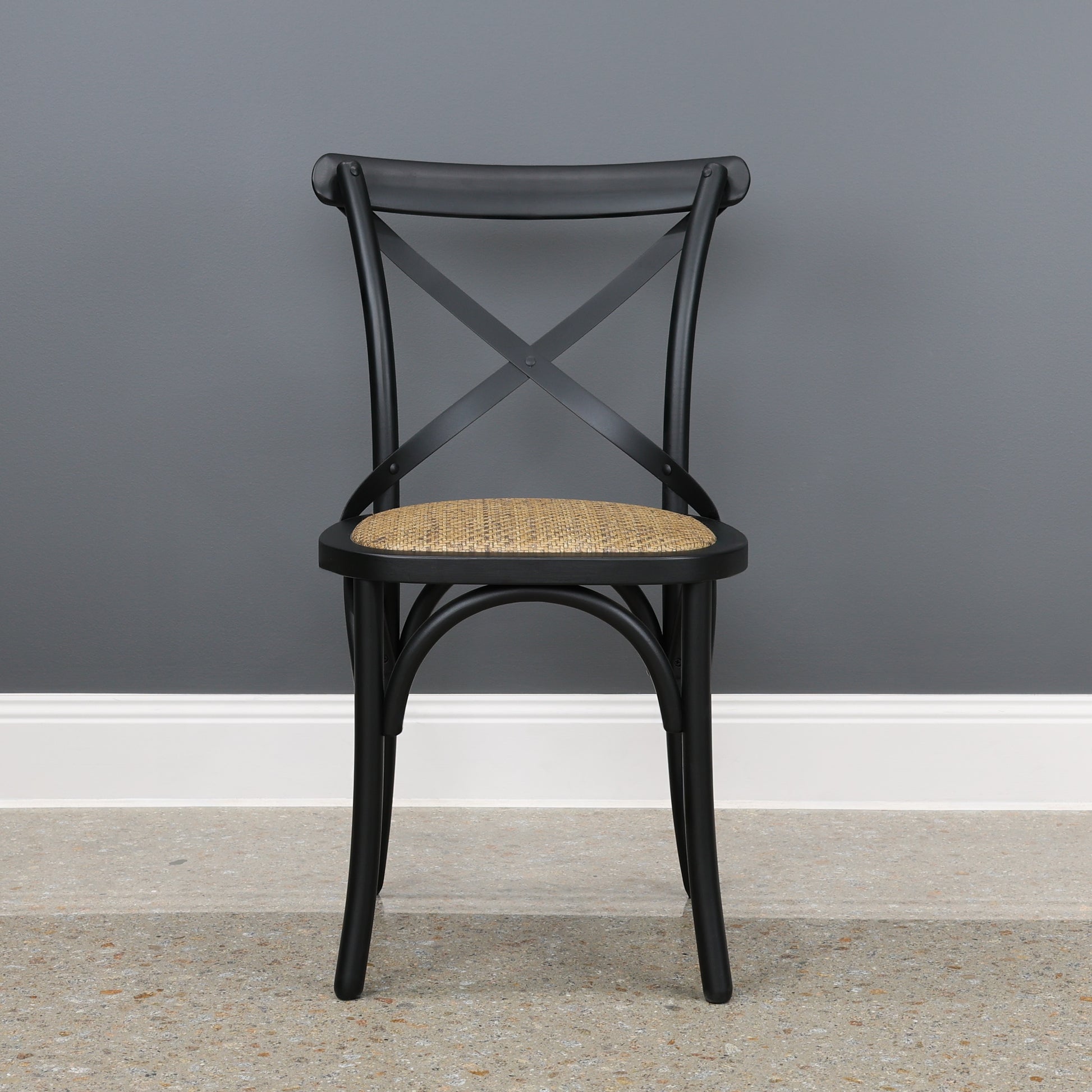 Cross Chair w/ Rattan Seat - Black