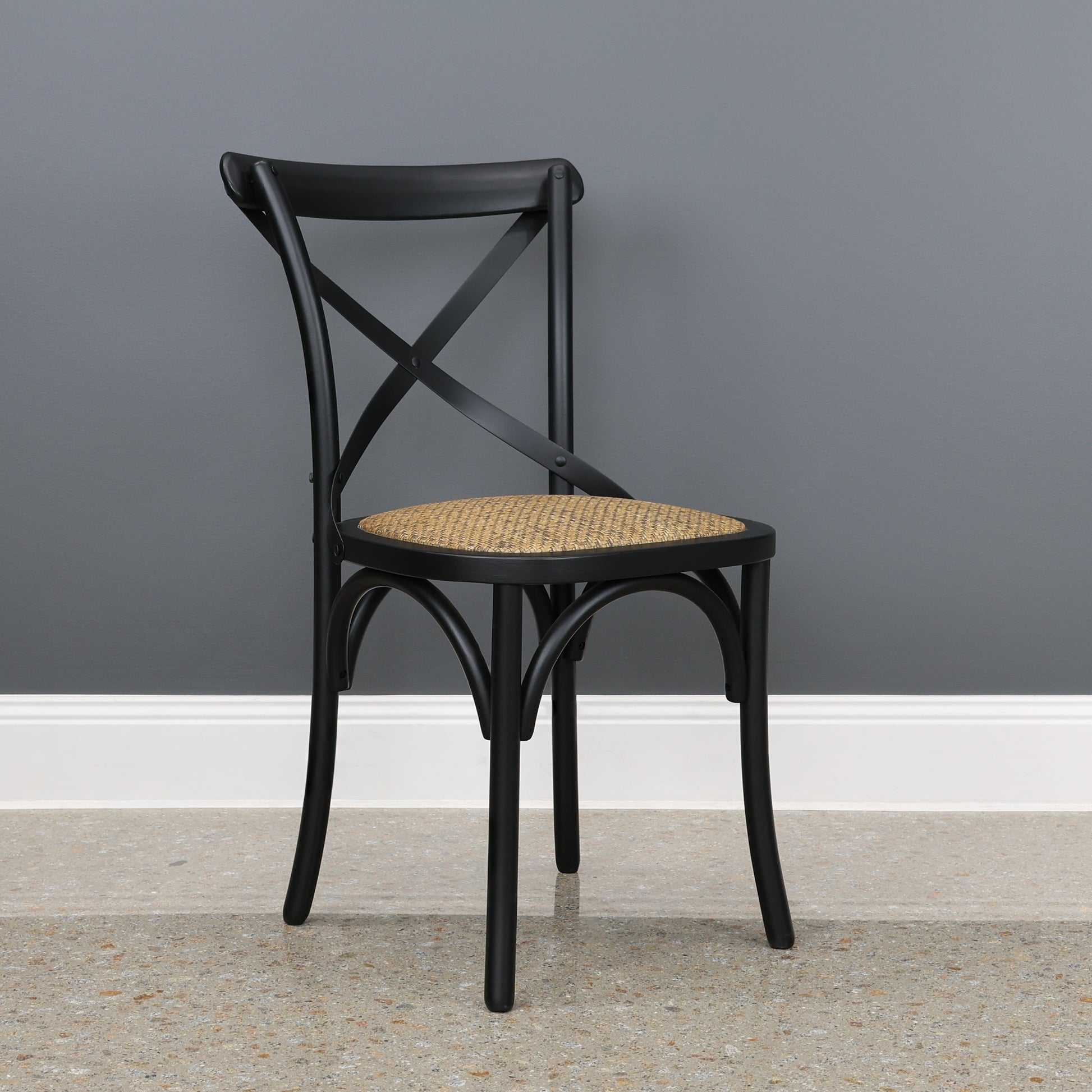 Cross Chair w/ Rattan Seat - Black