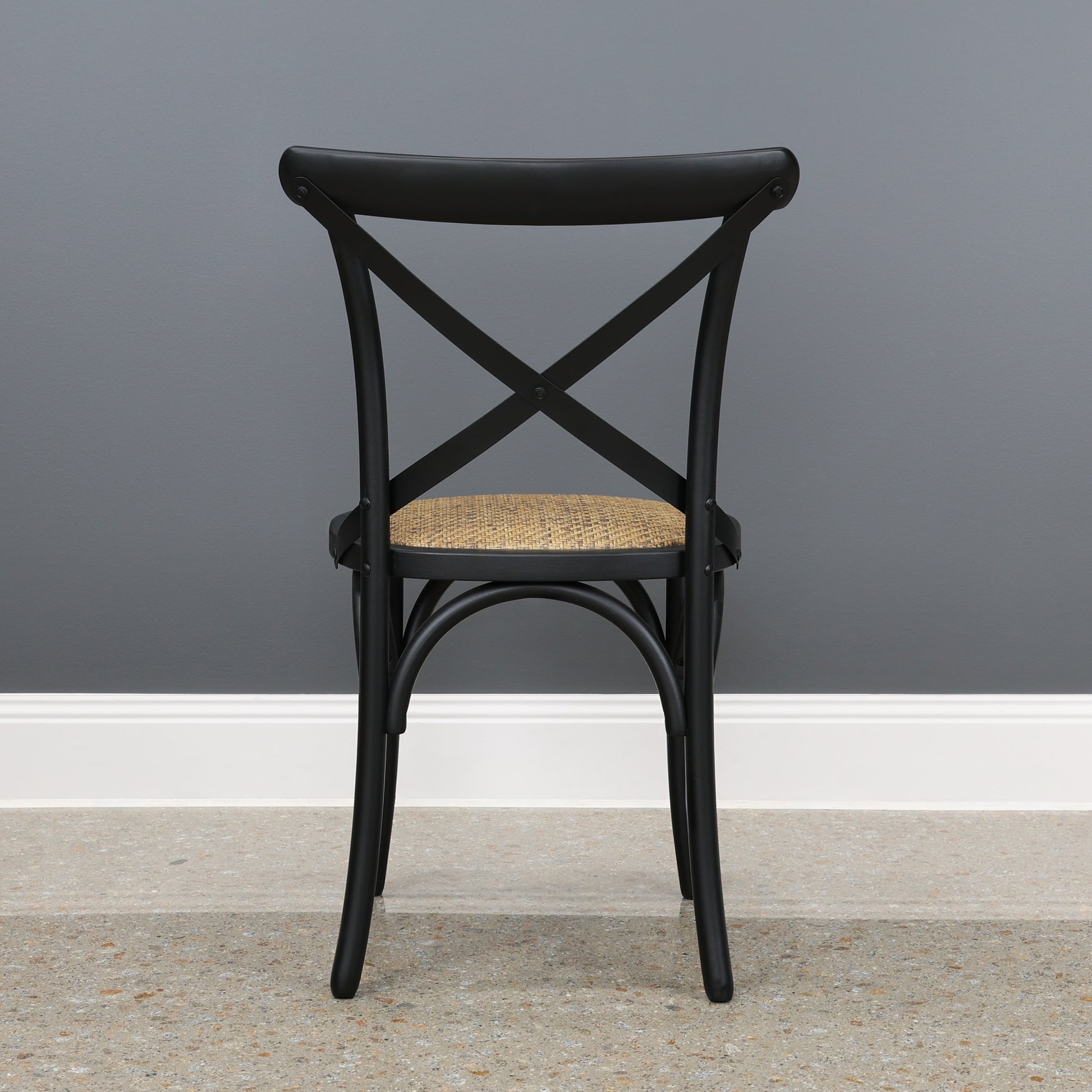 Cross Chair w/ Rattan Seat - Black
