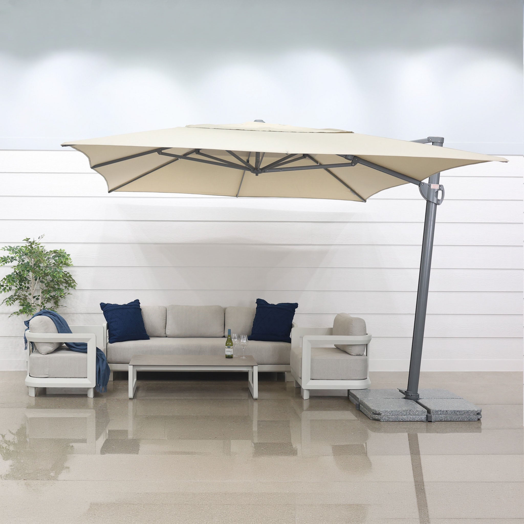 Savannah Rectangle Cantilever Umbrella - Natural w/ Granite Base