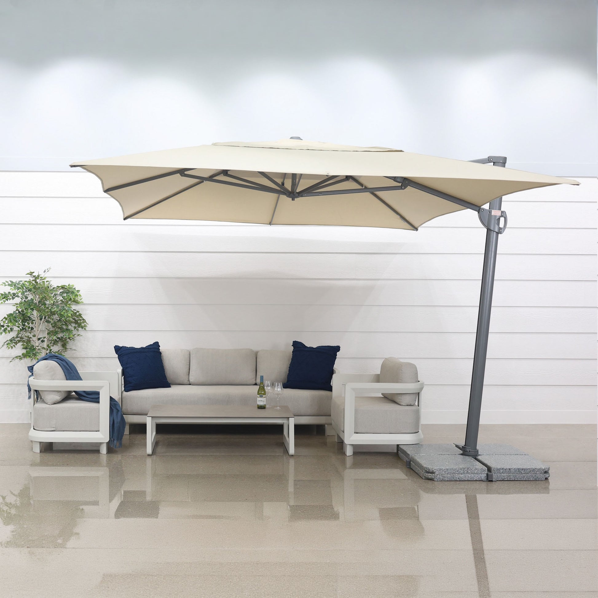 Savannah Rectangle Cantilever Umbrella - Natural w/ Granite Base