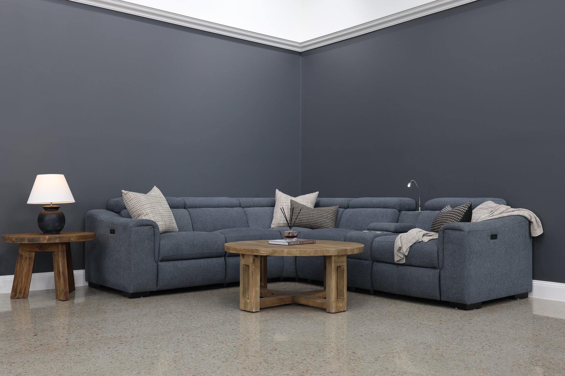 Blake Electric Reclining Corner Lounge - Dark Grey