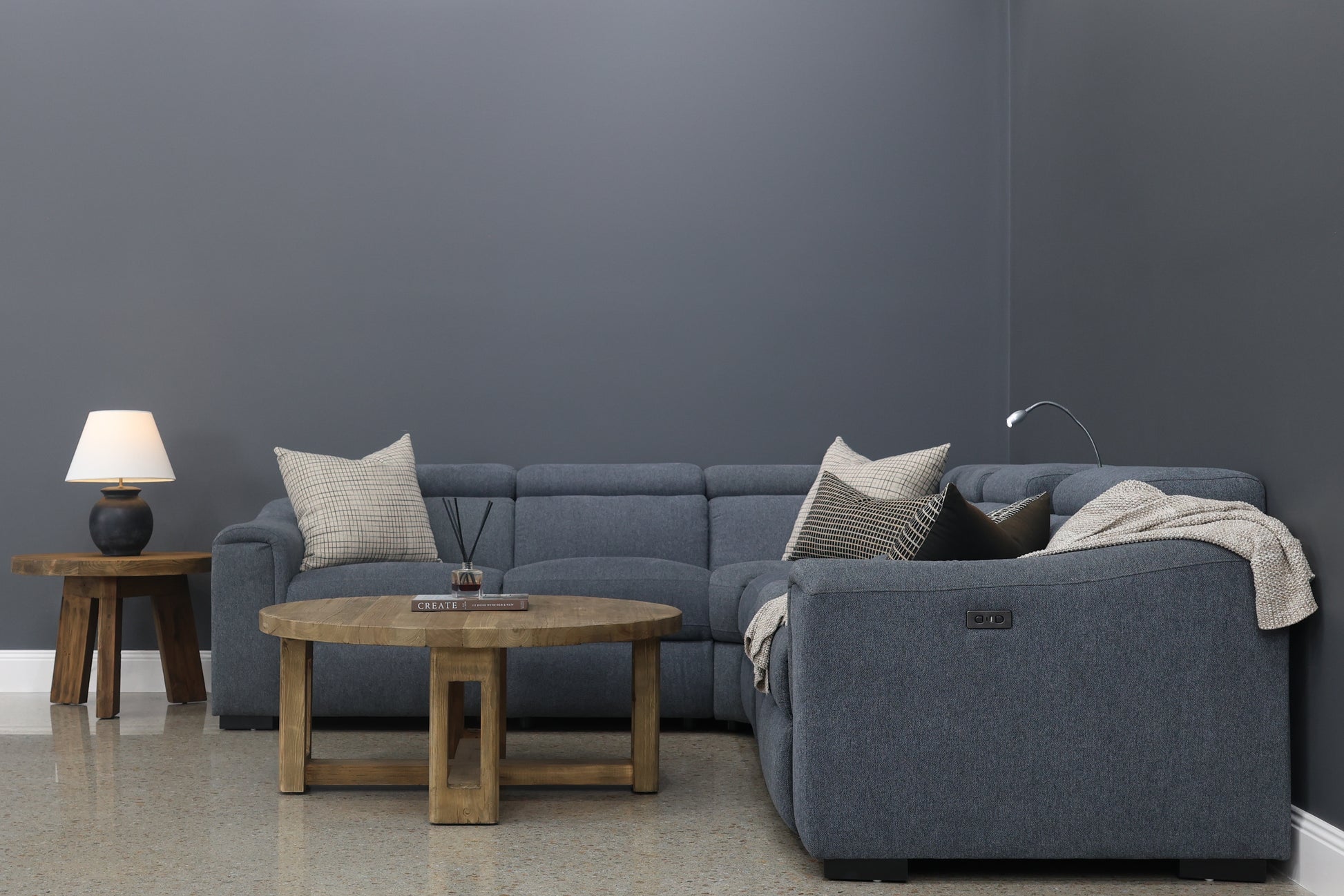 Blake Electric Reclining Corner Lounge - Dark Grey