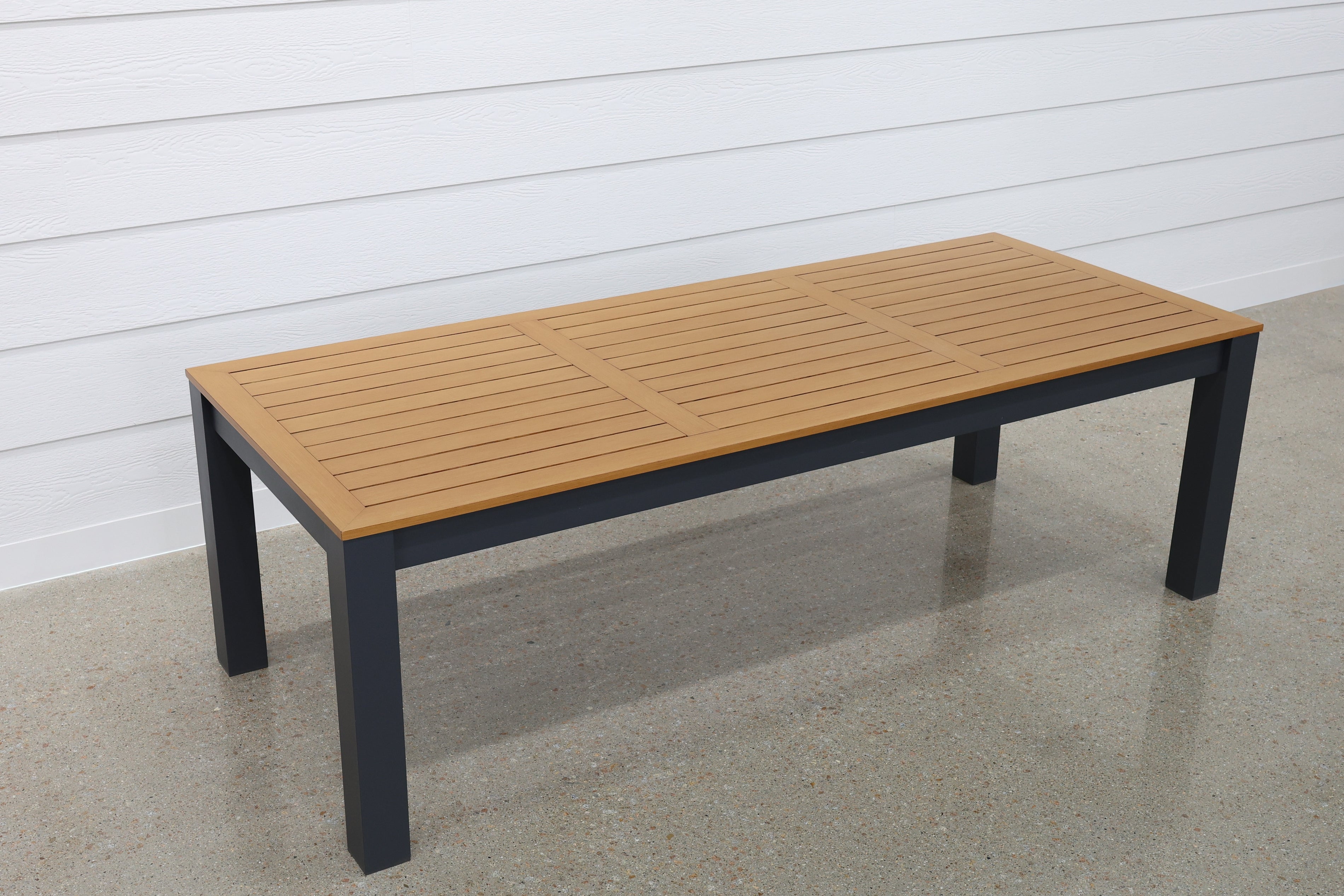 Mildura Rectangle Dining Table - Charcoal w/ Brushed Teak Top