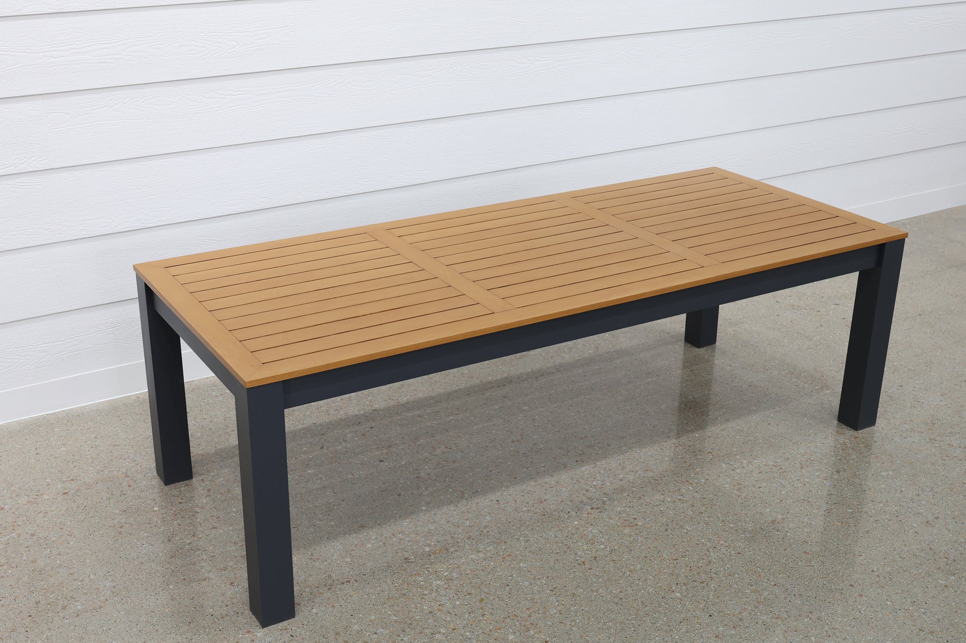 Mildura Rectangle Dining Table - Charcoal w/ Brushed Teak Top