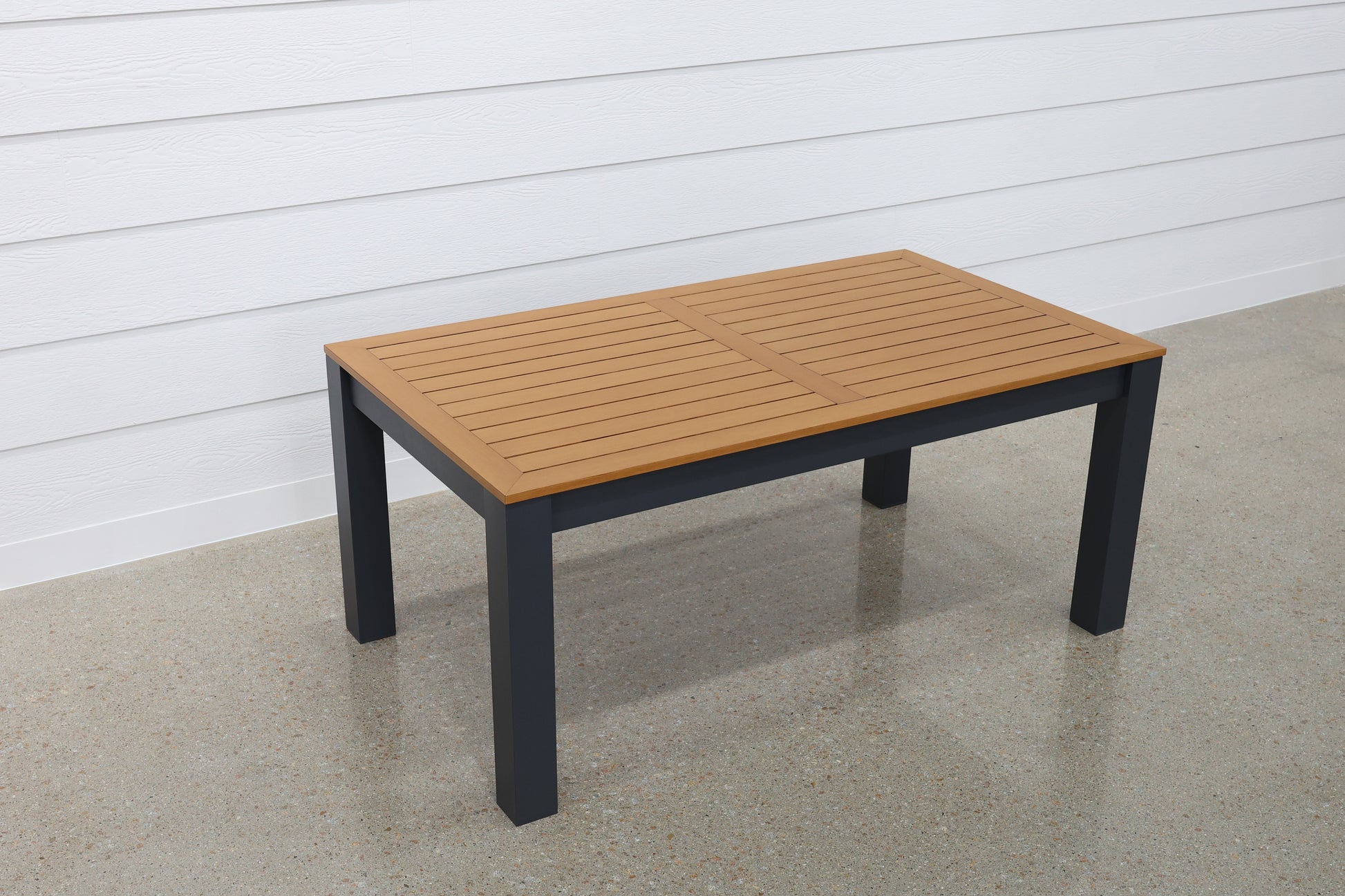 Mildura Rectangle Dining Table - Charcoal w/ Brushed Teak Top
