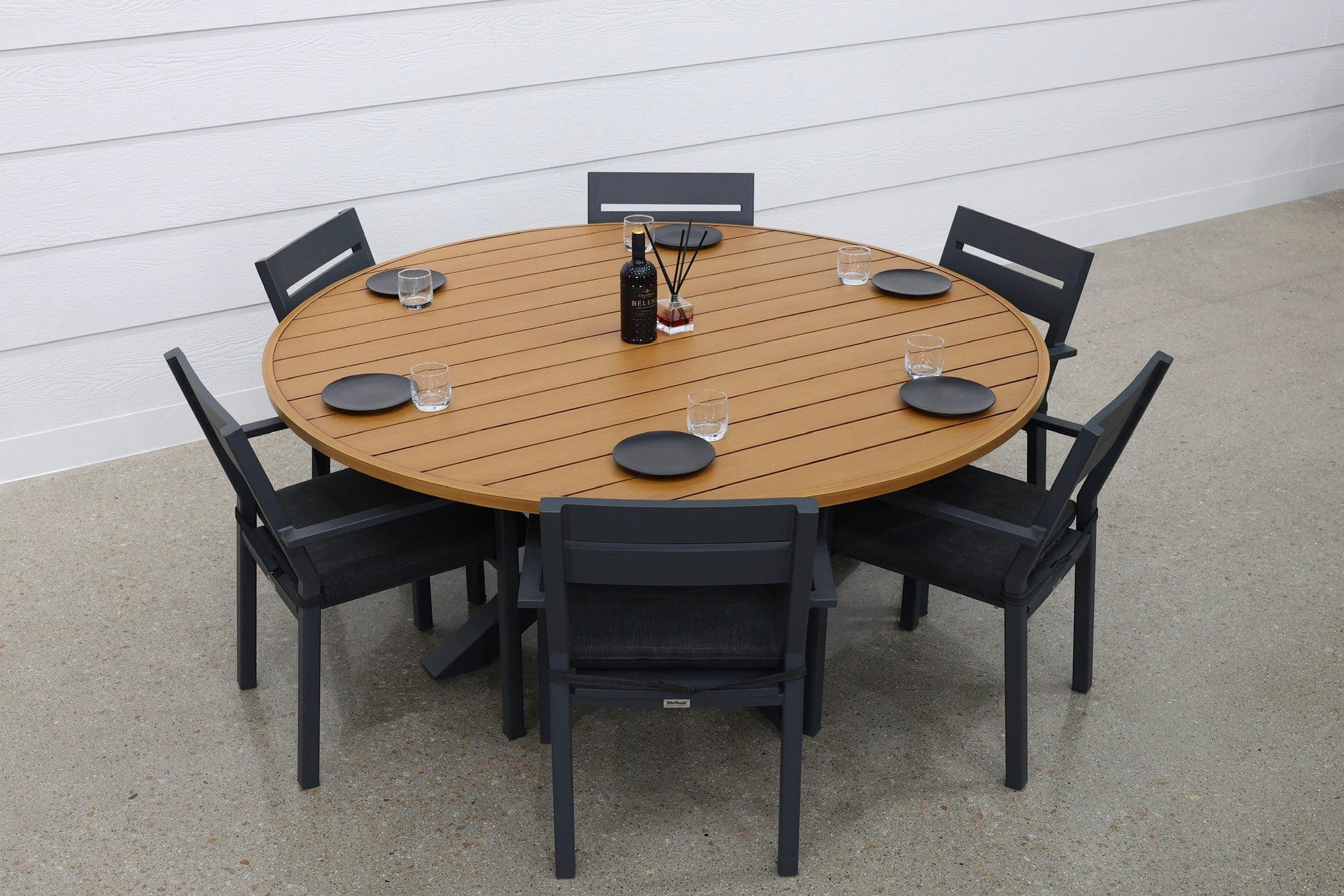 Mildura Round Dining Table - Charcoal / Brushed Teak