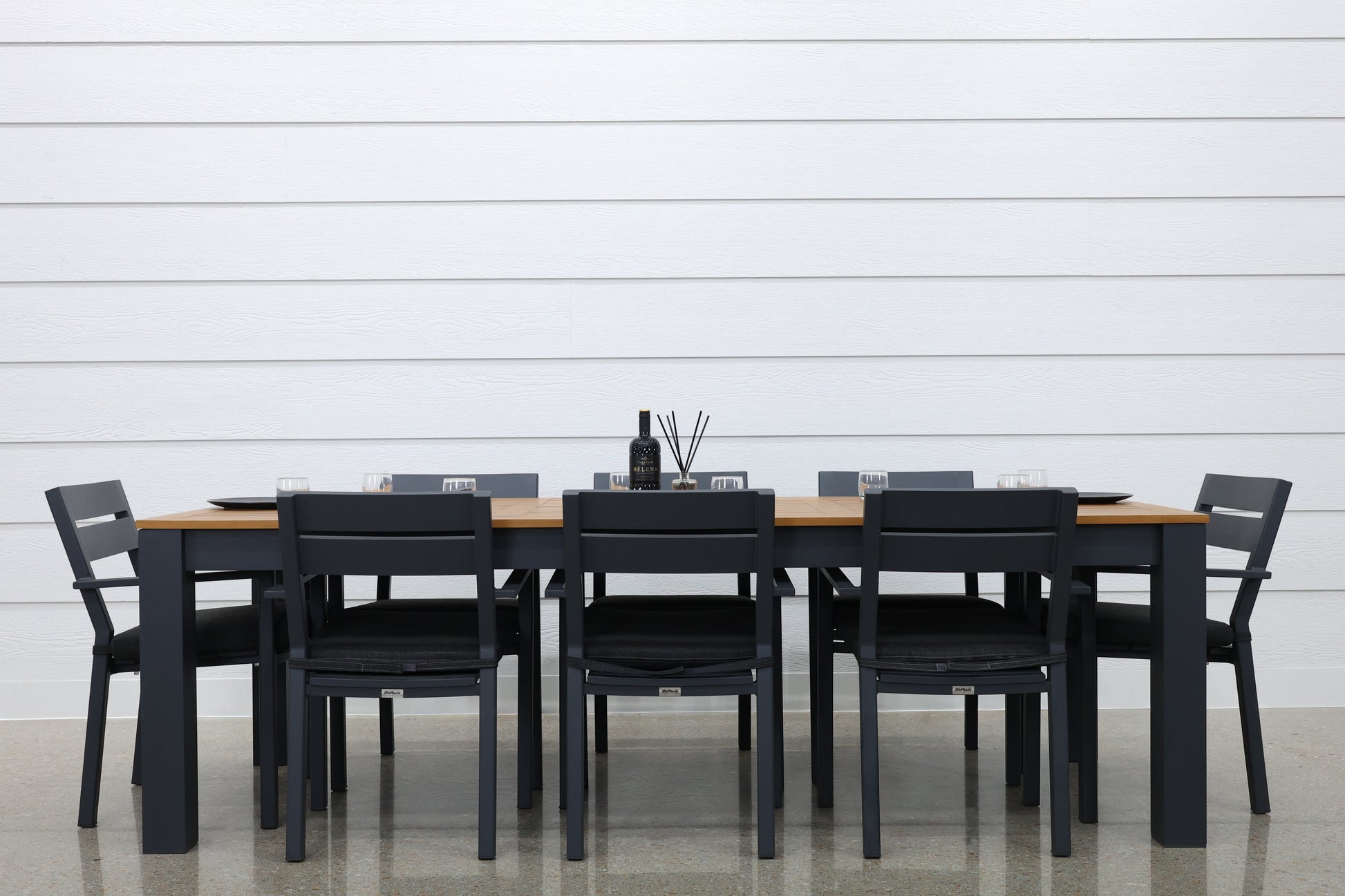 Mildura Rectangle Dining Table - Charcoal w/ Brushed Teak Top