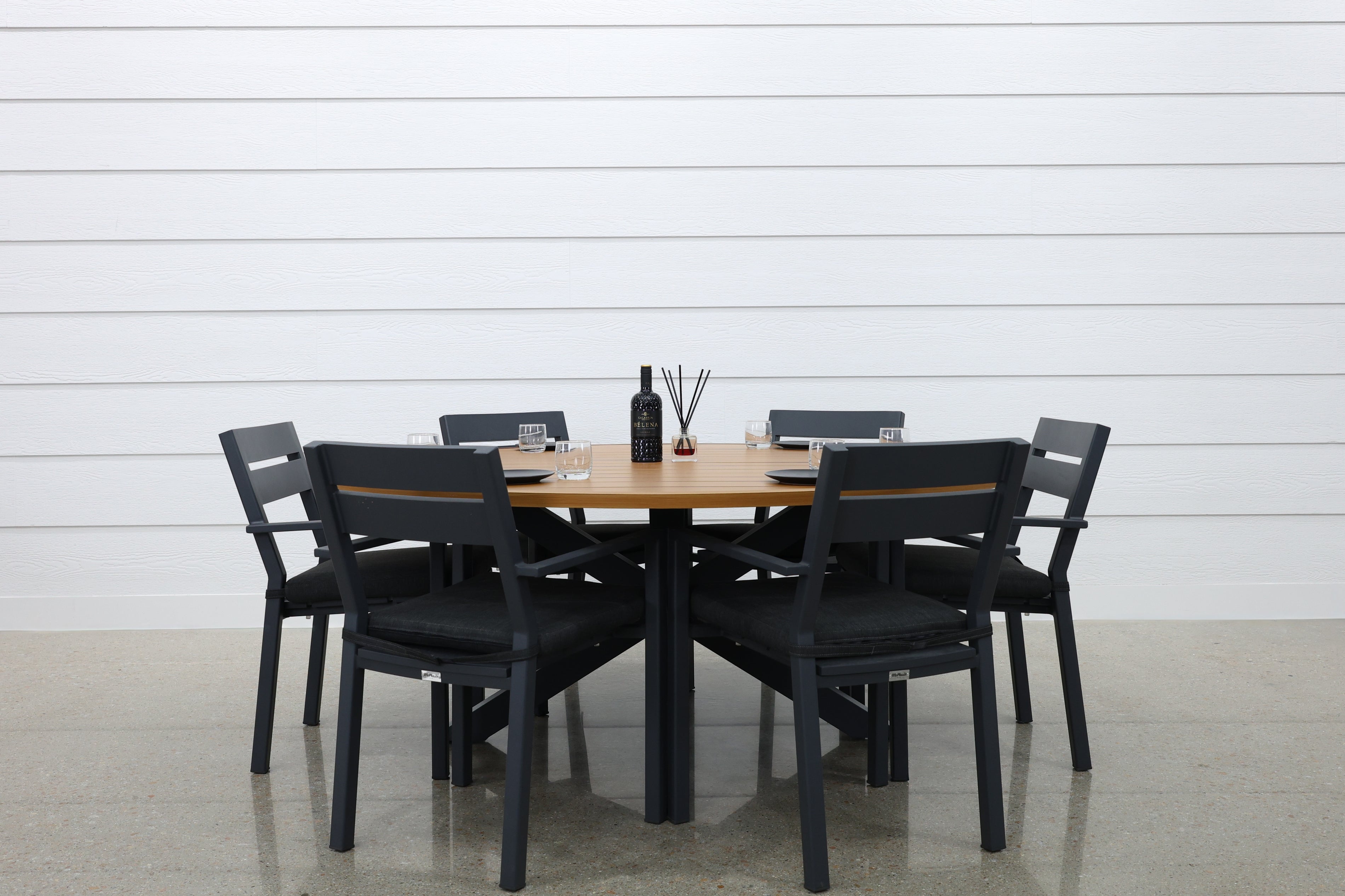 Mildura Round Dining Table - Charcoal / Brushed Teak