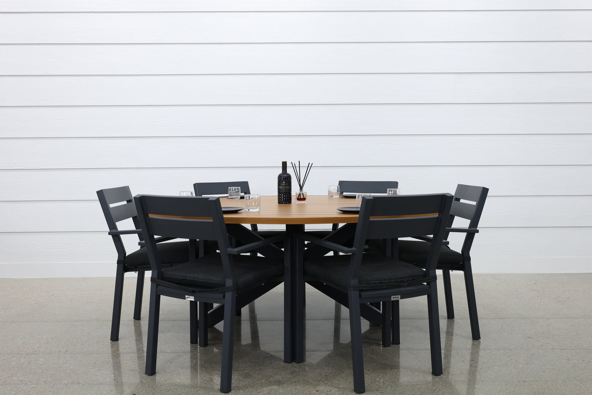 Mildura Round Dining Table - Charcoal / Brushed Teak