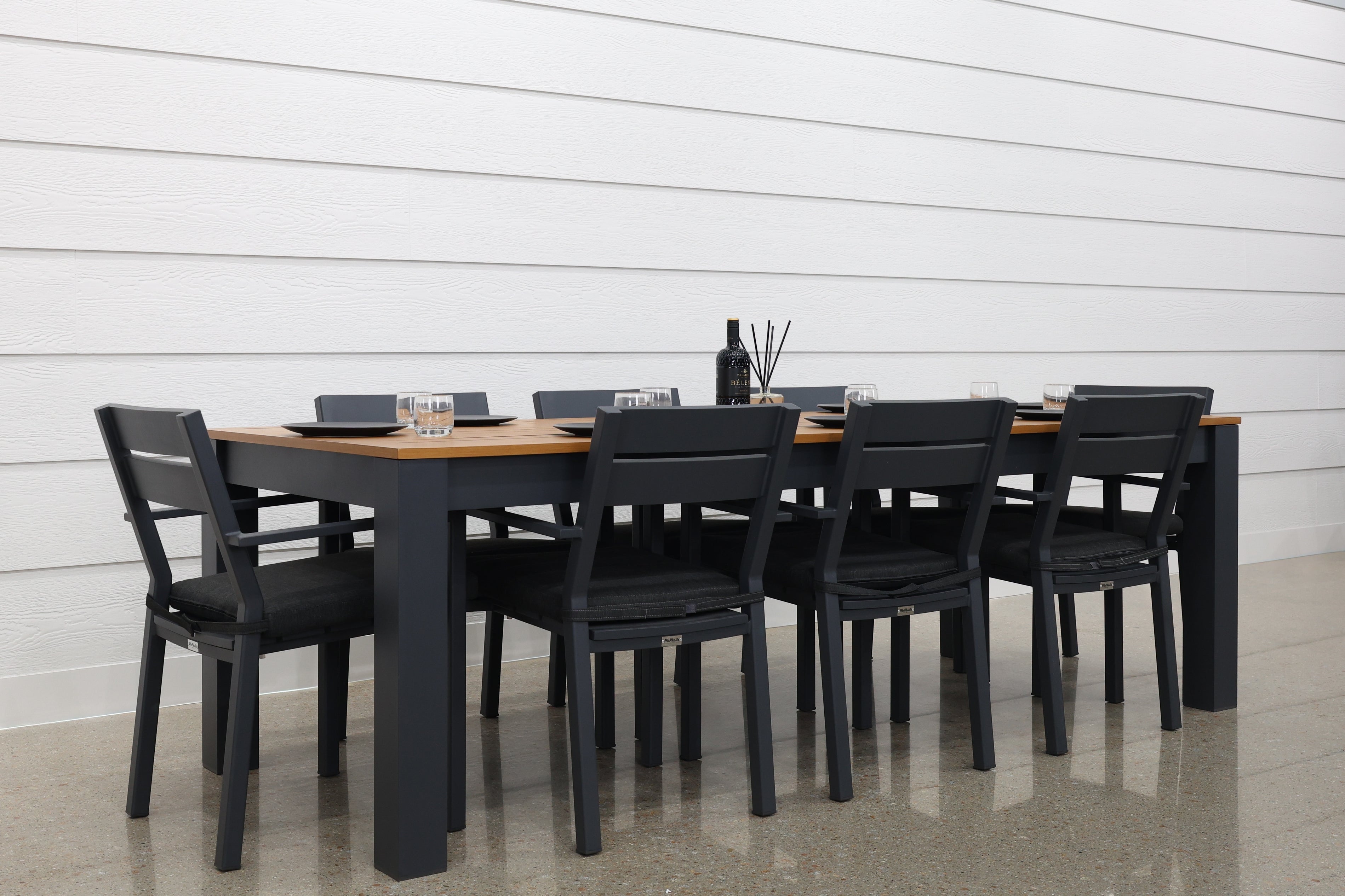Mildura Rectangle Dining Table - Charcoal w/ Brushed Teak Top