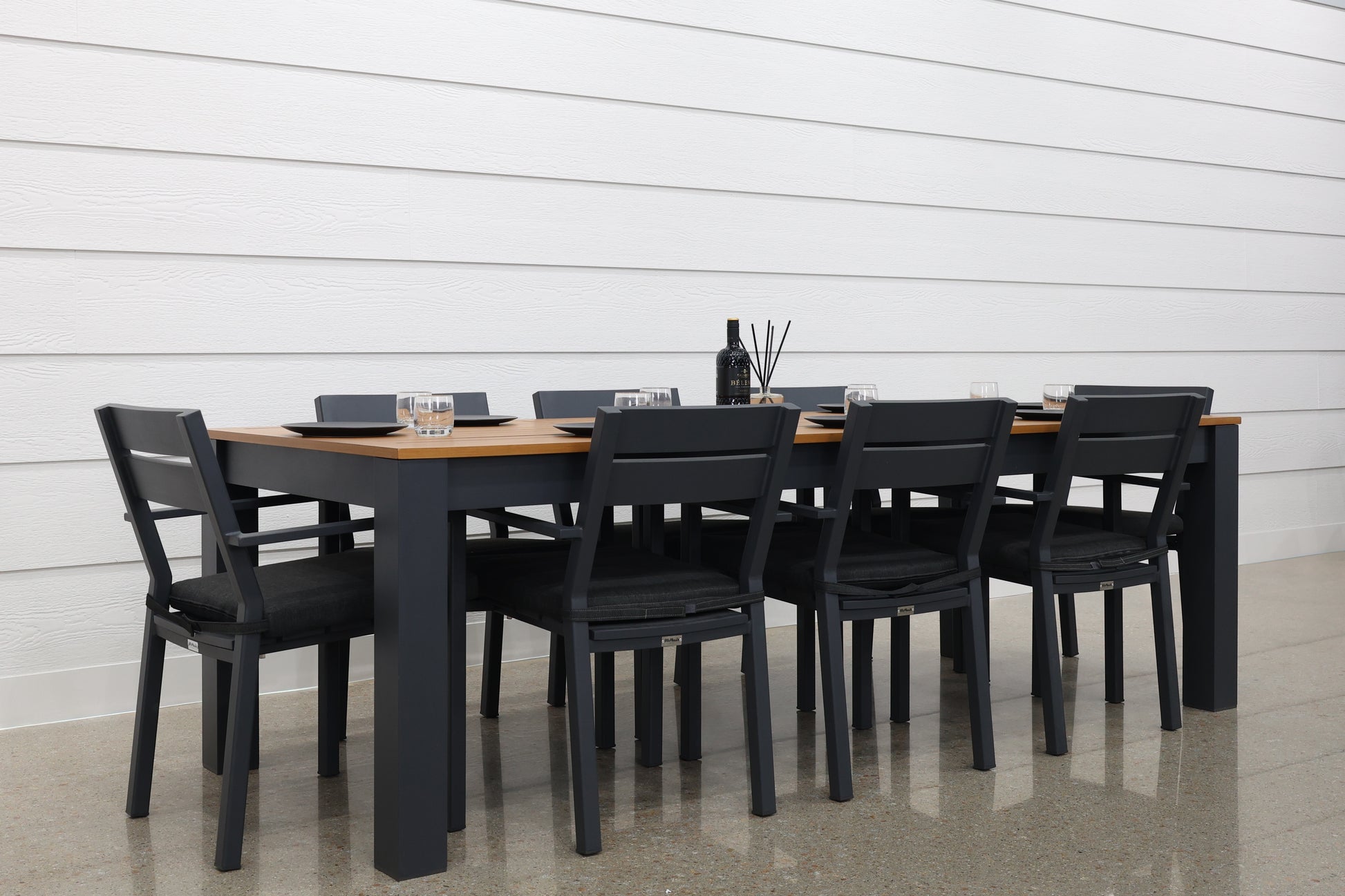 Mildura Rectangle Dining Table - Charcoal w/ Brushed Teak Top