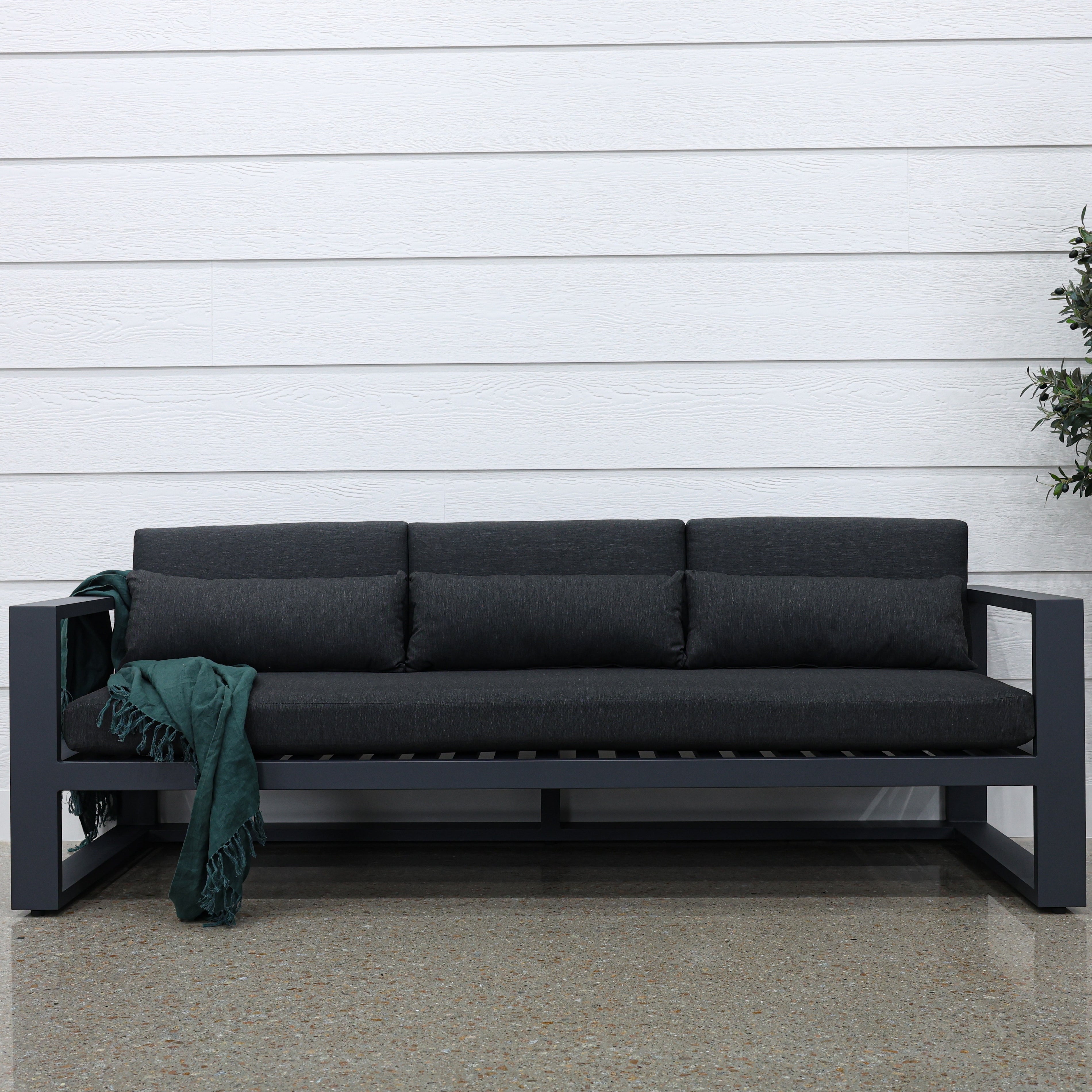 Mildura 3 Seater - Charcoal w/ Denim Grey Cushions