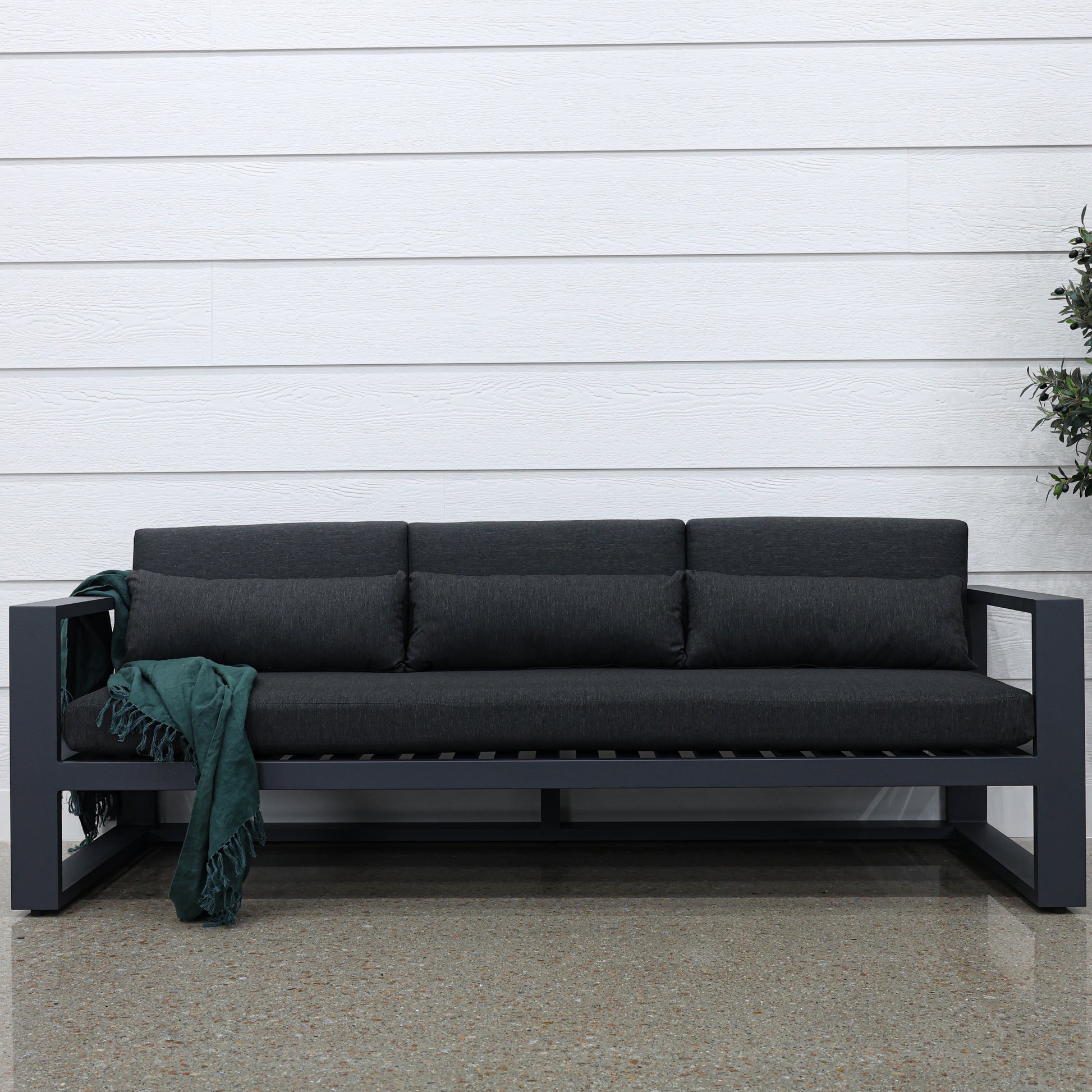 Mildura 3 Seater - Charcoal w/ Denim Grey Cushions