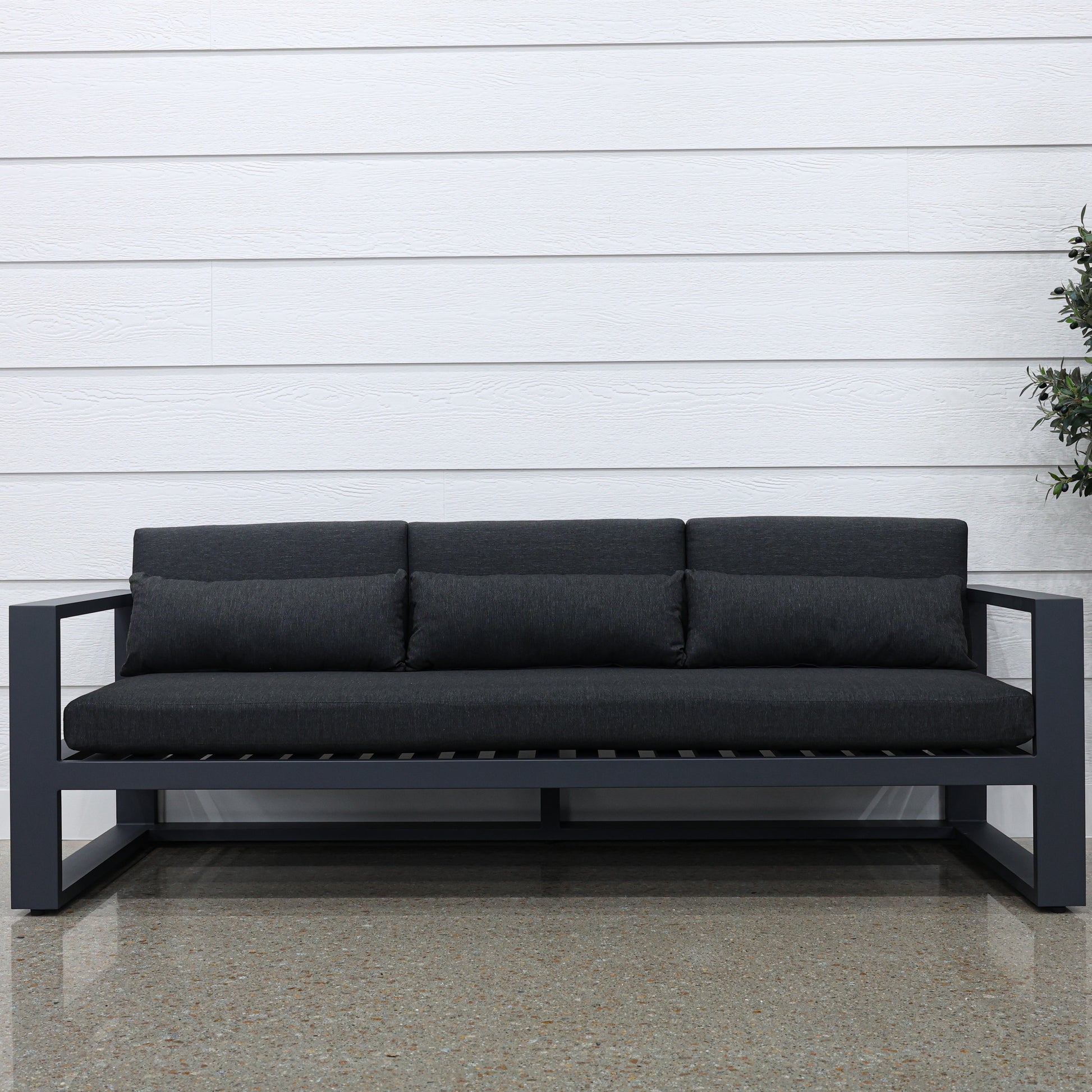 Mildura 3 Seater - Charcoal w/ Denim Grey Cushions