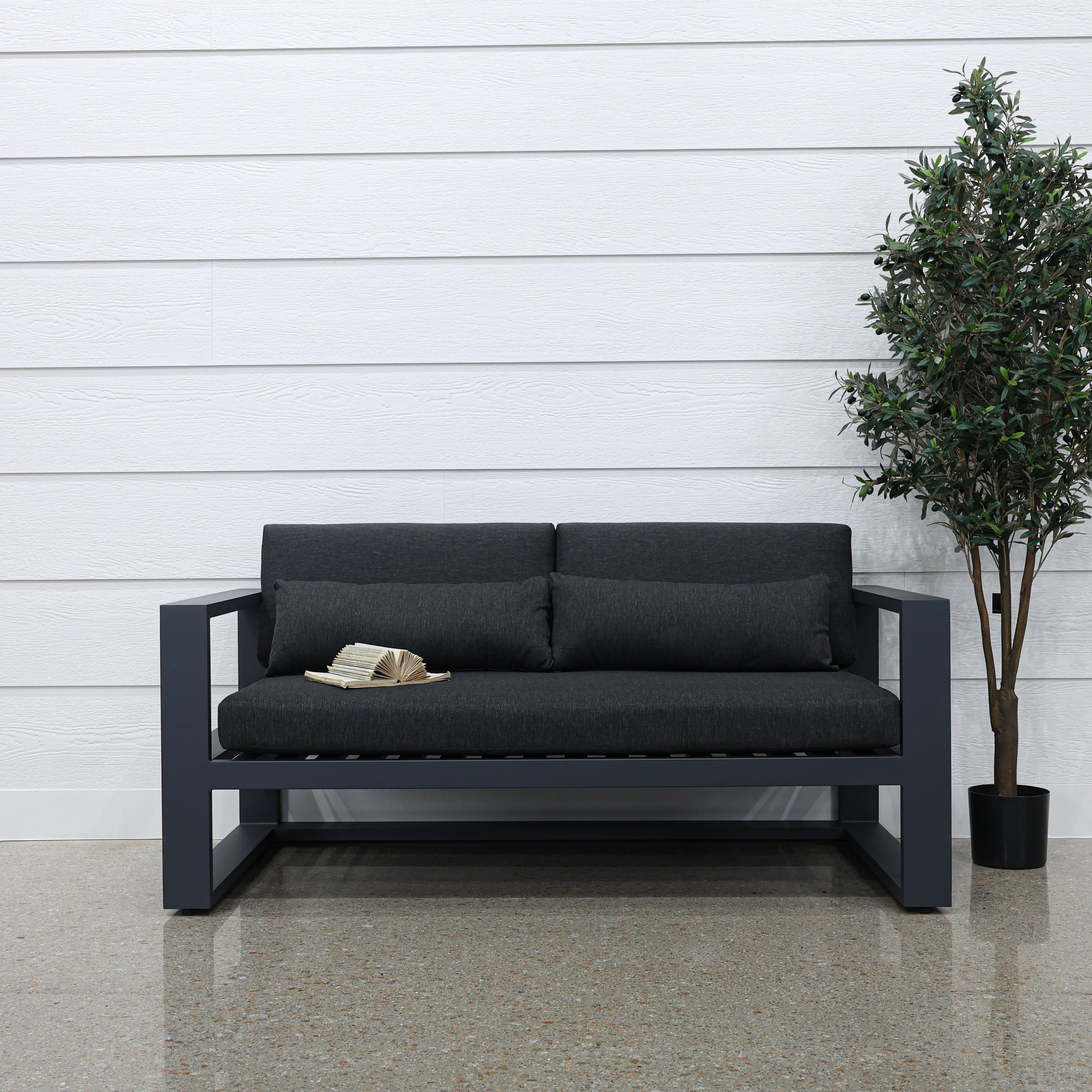 Mildura 2 Seater - Charcoal w/ Denim Grey Cushions