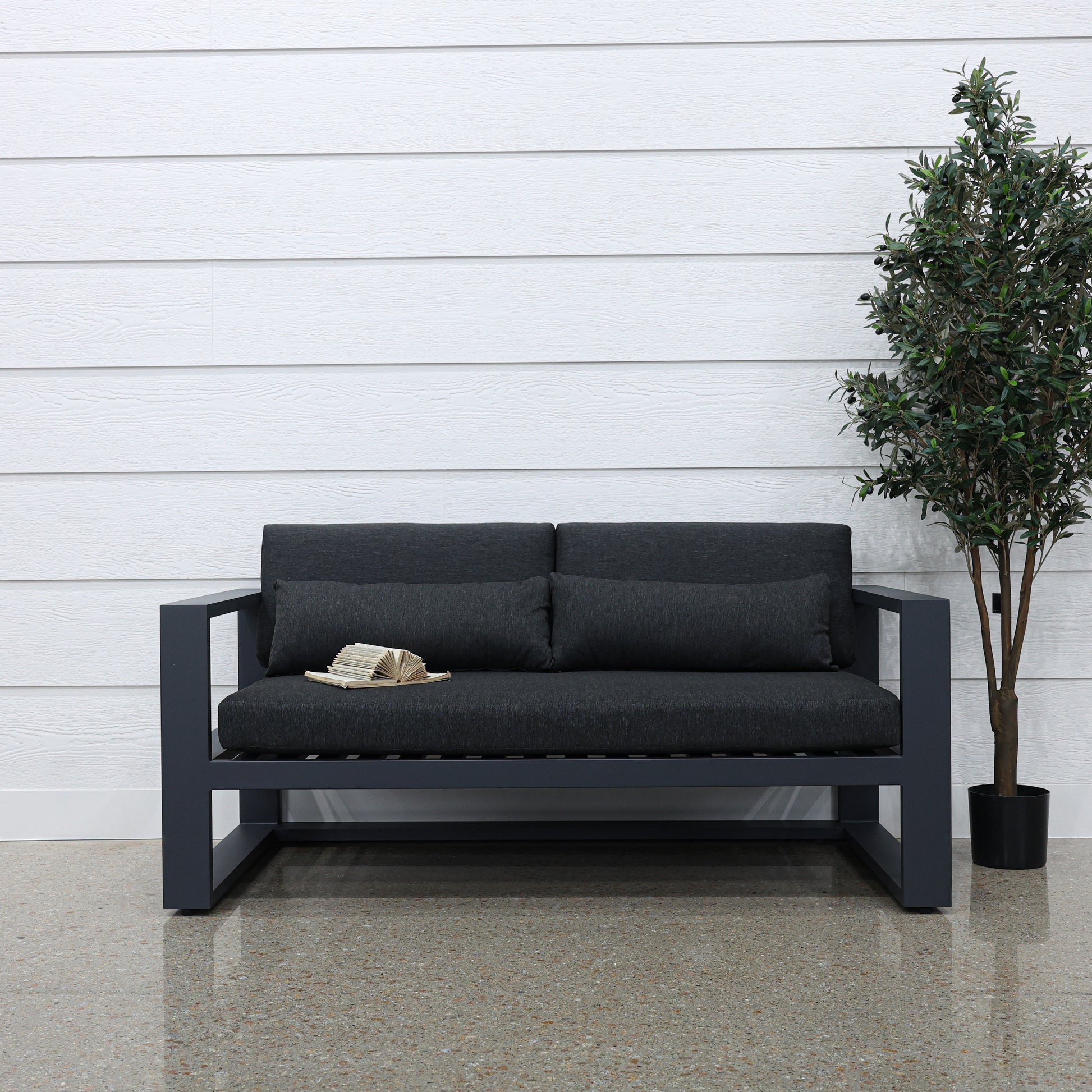 Mildura 2 Seater - Charcoal w/ Denim Grey Cushions