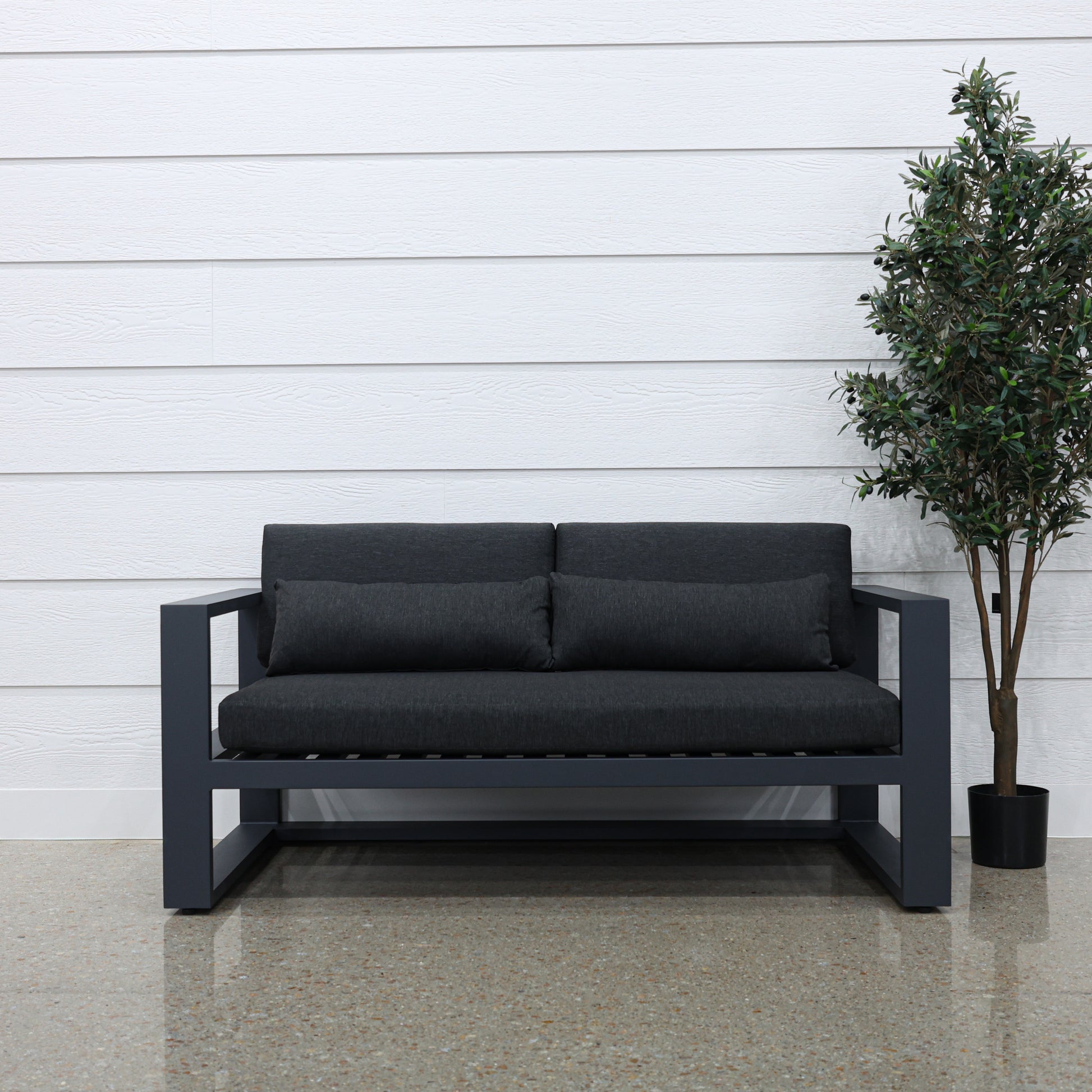 Mildura 2 Seater - Charcoal w/ Denim Grey Cushions