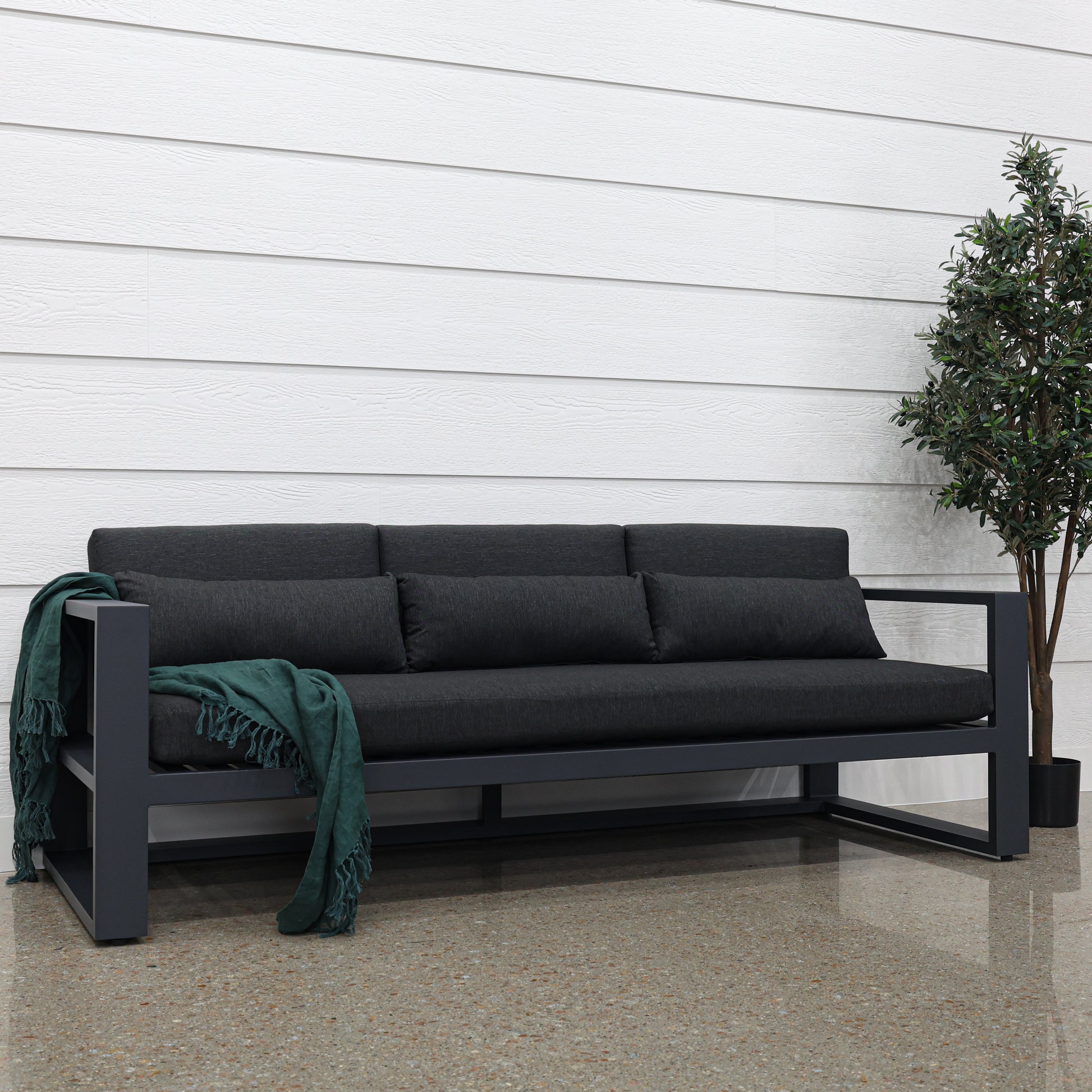 Mildura 3 Seater - Charcoal w/ Denim Grey Cushions