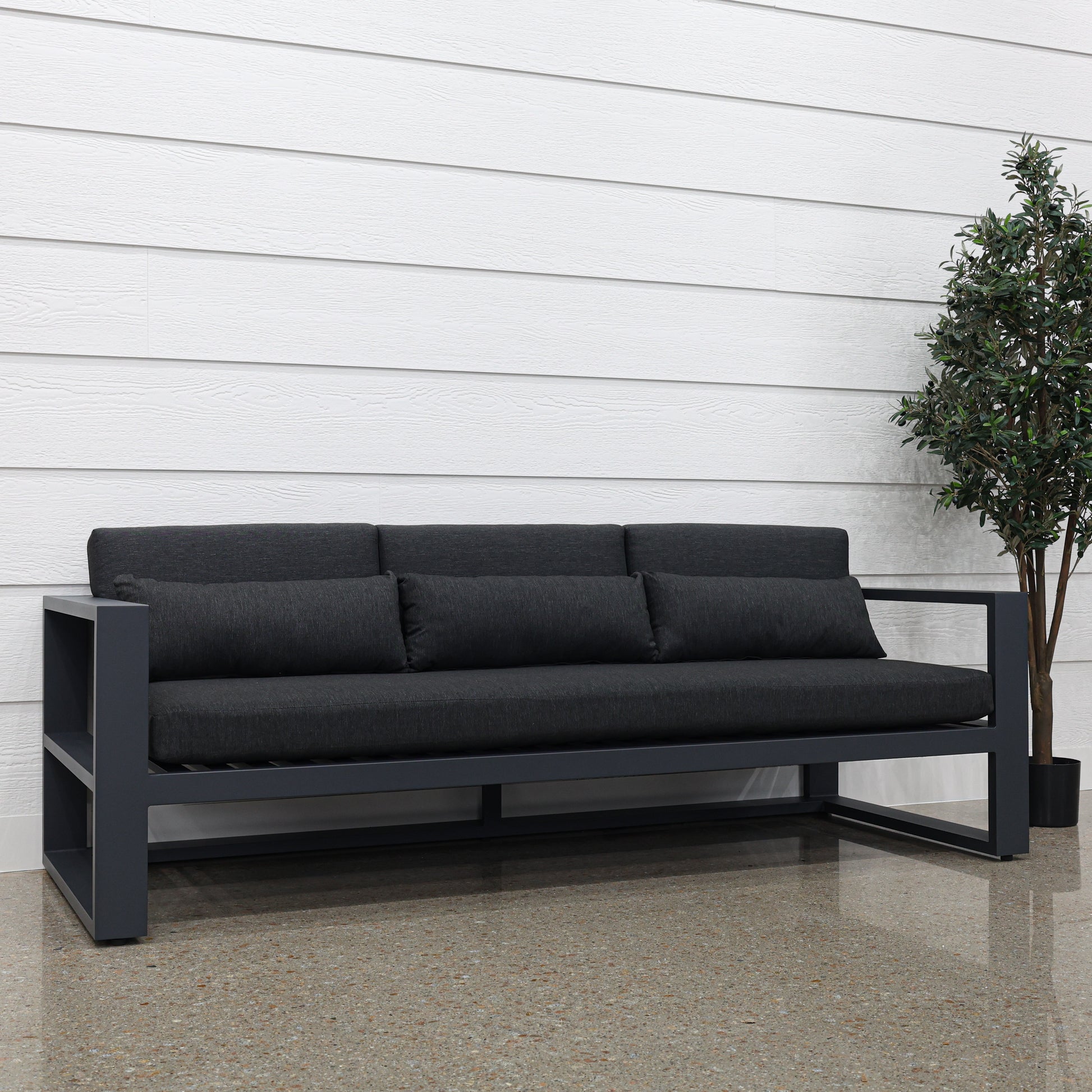 Mildura 3 Seater - Charcoal w/ Denim Grey Cushions